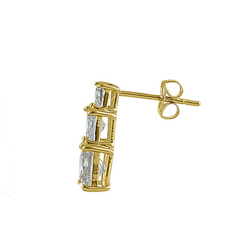 14K Yellow Gold Triple Princess Cut Cubic Zirconia Stud Earrings for Women | Elegant & Hypoallergenic Jewelry Gift for Brides, Party, Wedding & Everyday Wear