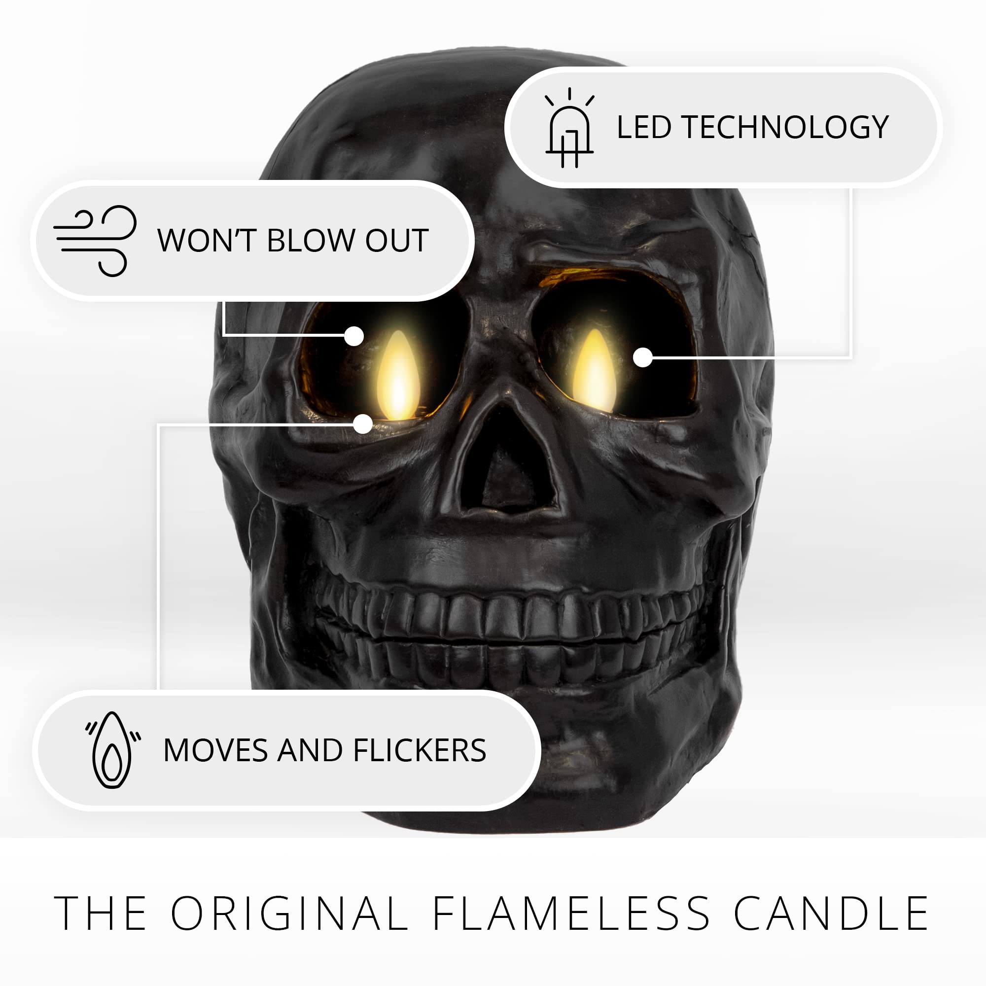Luminara Flameless LED Candle - Realistic Moving Flame Skeleton Skull Decor (5.85
