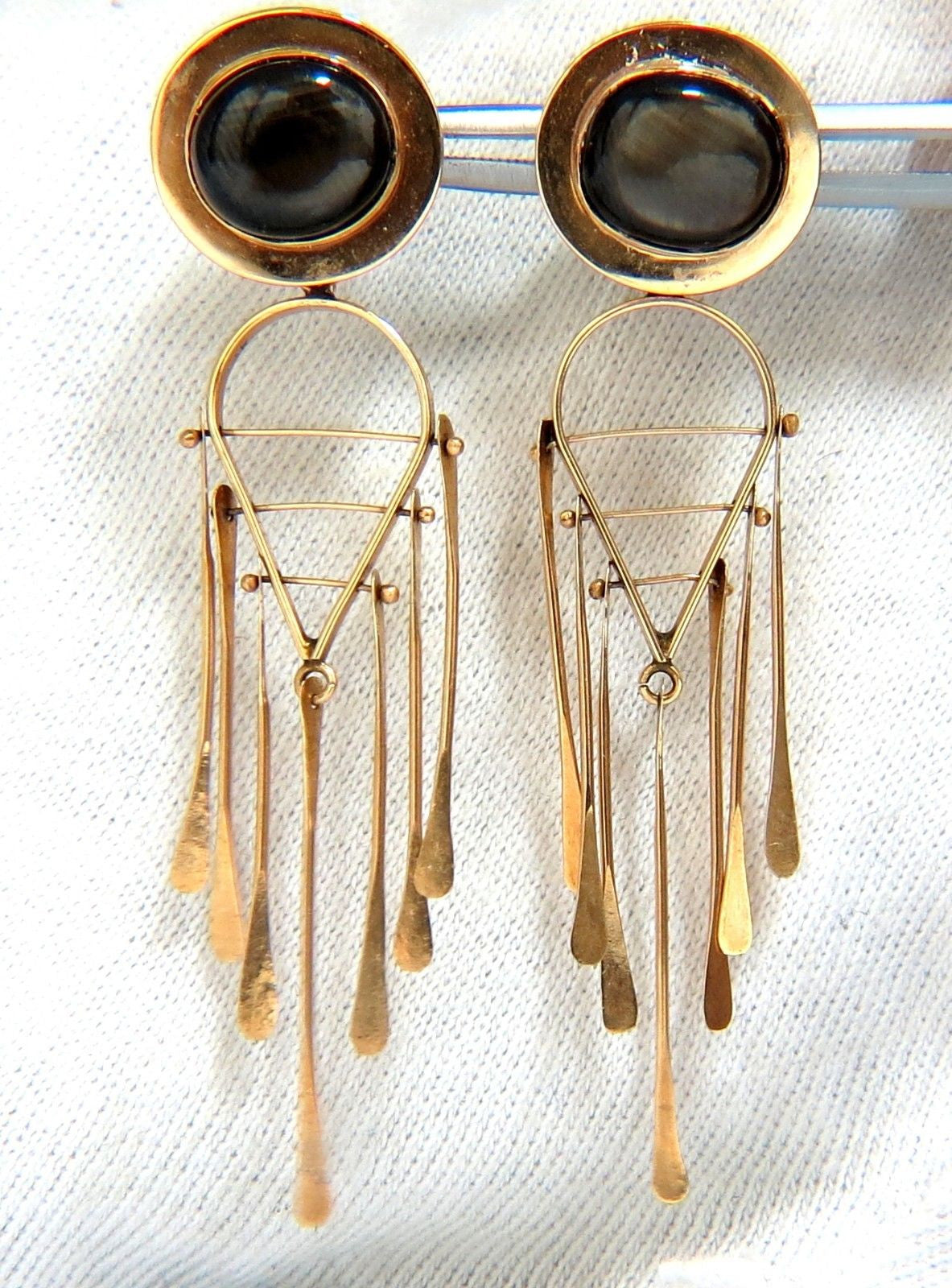Art Deco Black Star Symbolic Dangle Earrings - 14K Gold Vintage Style Drop Earrings for Women - Perfect for Parties, Weddings & Evening Events