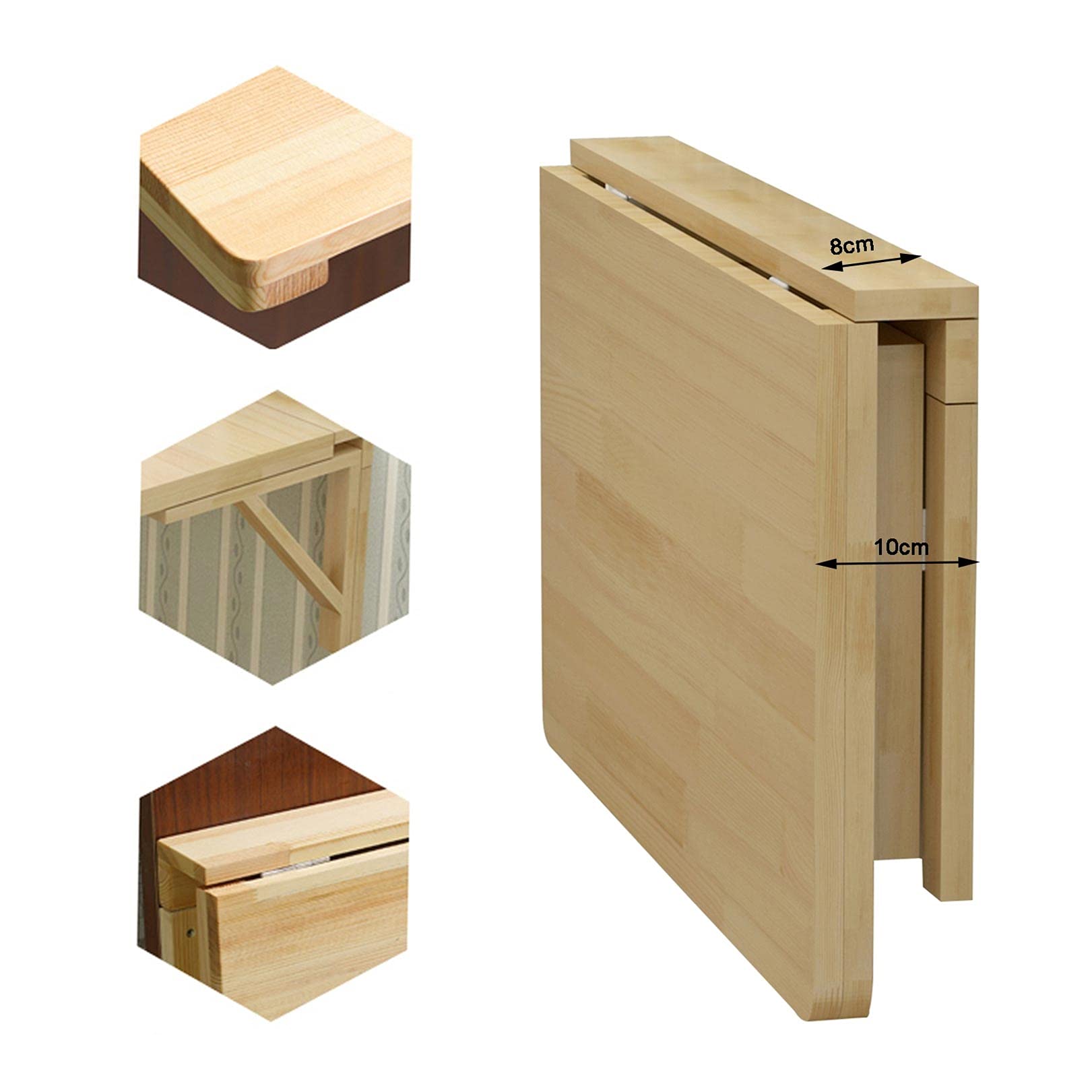 Foldable Wall-Mounted Drop-Leaf Desk - Multi-Functional Home Office Table, Computer Desk & Kitchen Dining Table - Solid Pine Wood Space-Saving Design - Perfect for Small Apartments, Dorm Rooms & Breakfast Nook Workspaces (Natural Wood Finish)
