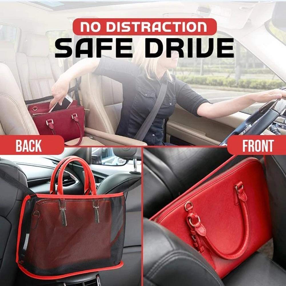 Car Seat Back Organizer Mesh Net Pocket - Universal Purse Holder Between Seats for Women, Storage Pouch for Phone, Documents & Small Items | Perfect for Sedans, SUVs & Trucks | Keeps Car Organized While Driving