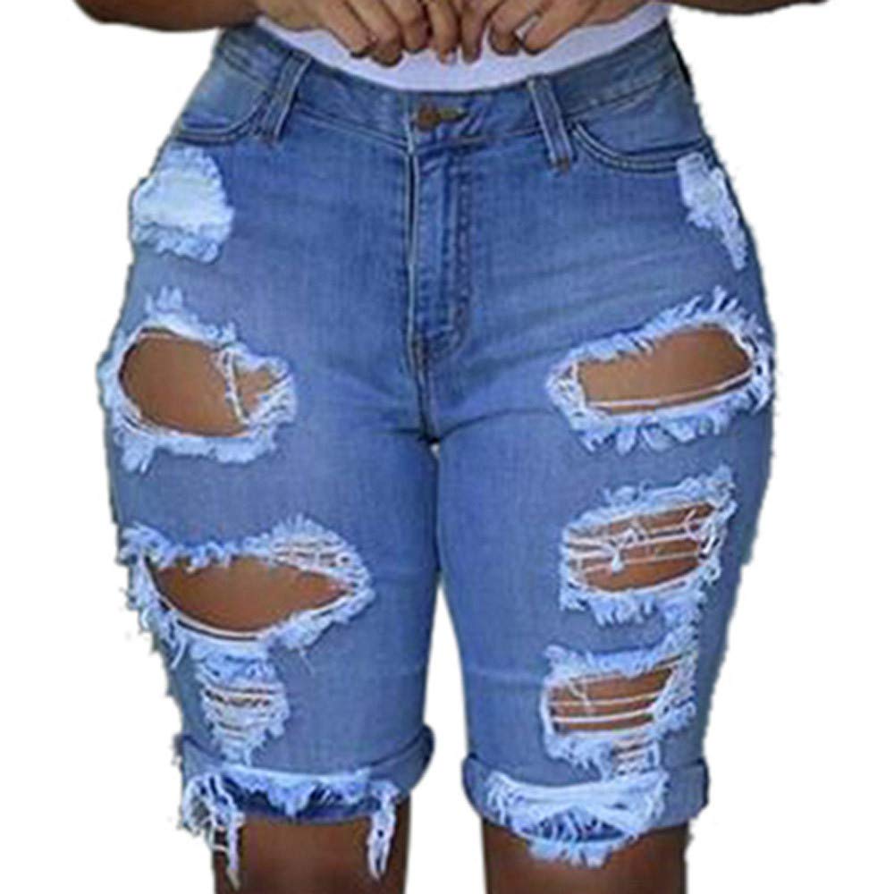 Women's Ripped Denim Shorts - Skinny Bermuda Jeans for Casual Wear