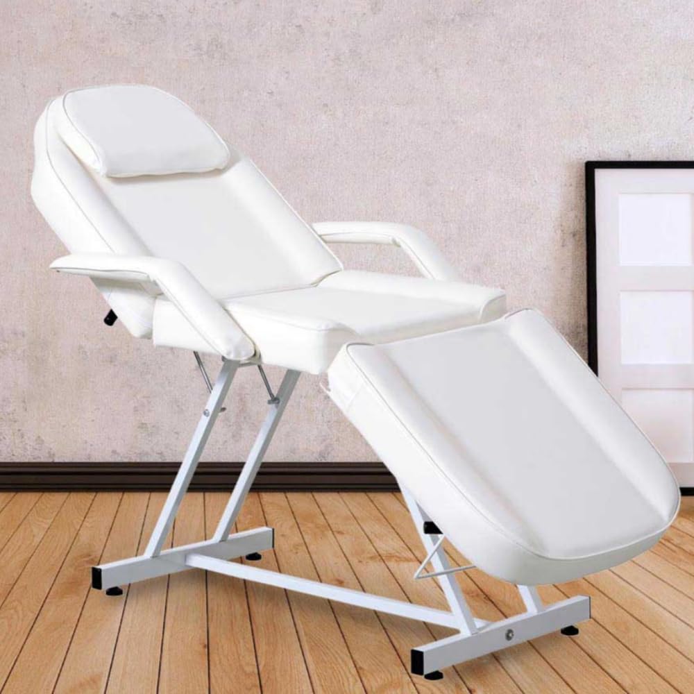 Professional 3-Section Folding Massage Bed - Adjustable Tattoo Table & Facial Chair for Estheticians - 73 Inch Portable Spa Table for Massage, Tattoo, Beauty Treatments - White (Ideal for Salons, Spas & Tattoo Studios)