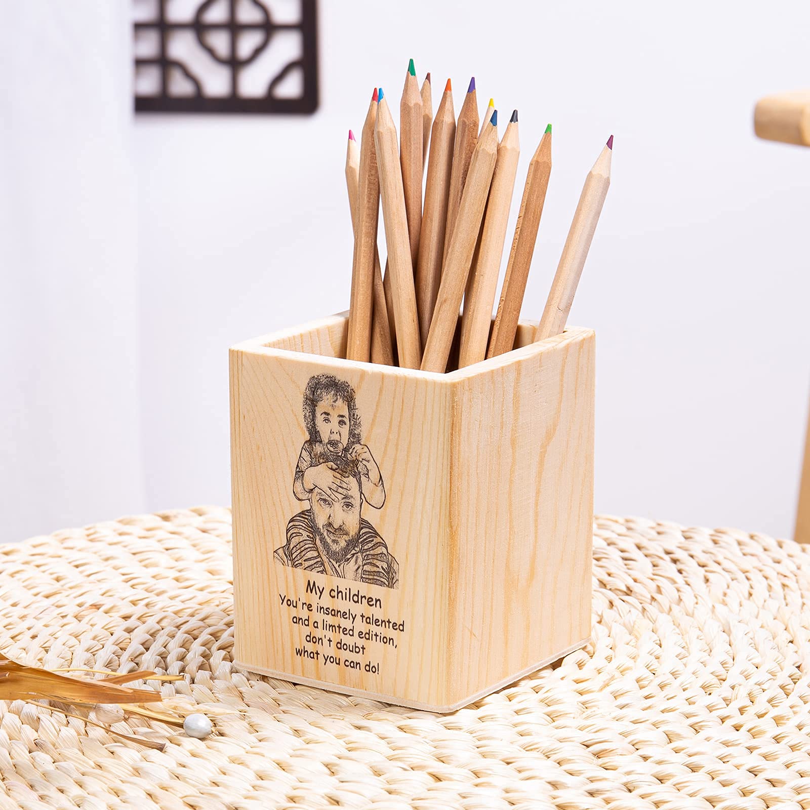 Custom Personalized Wooden Pencil Holder with Photo - Inspirational Desk Organizer, Cute Pen Cup for Teens | Unique Back to School Gift for Girls, Friends & Sisters | Perfect for Office, Study Desk & Dorm Room Decor
