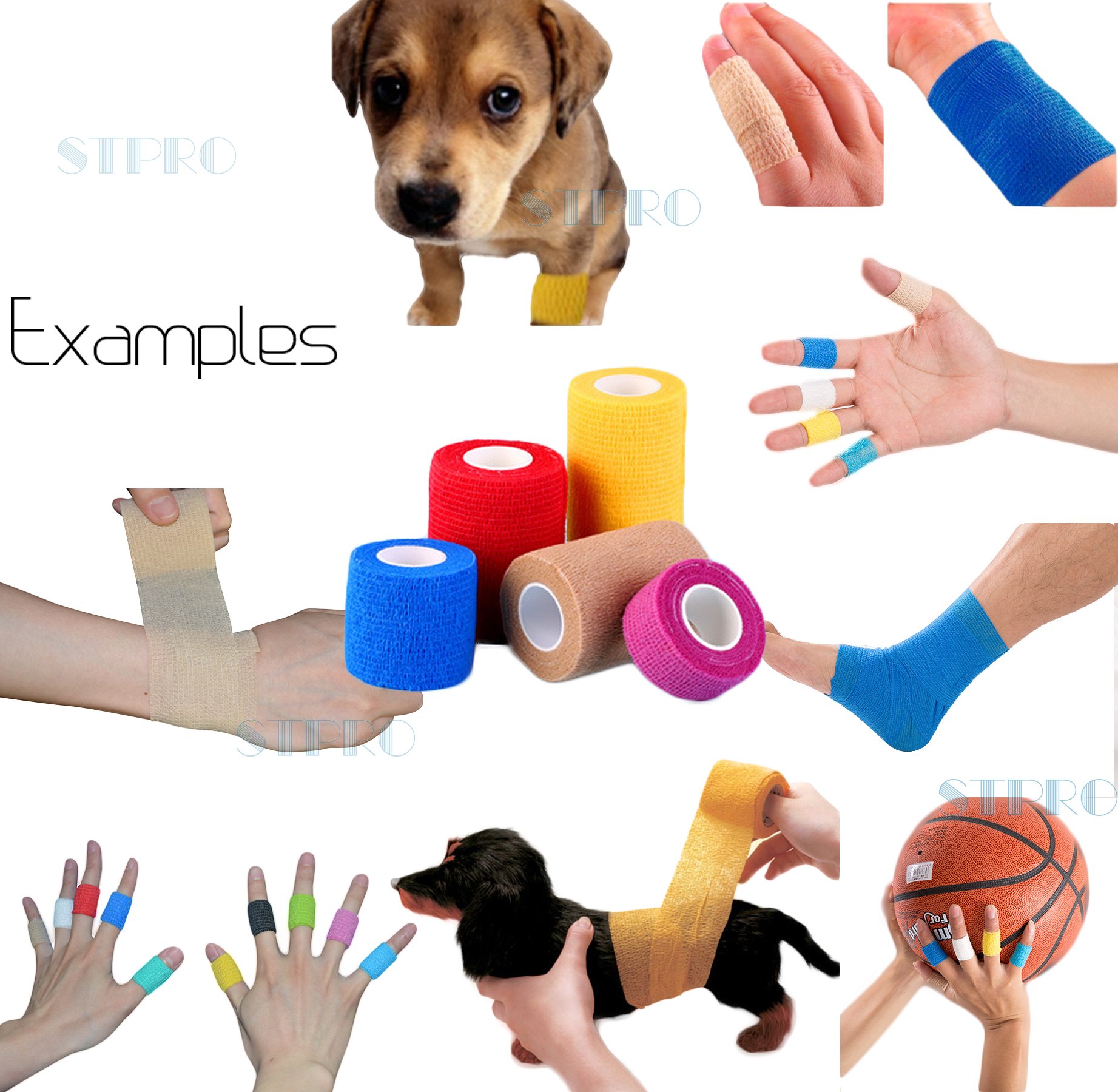 3 Inch x 12 Pack Black Vet Wrap - Self Adhesive Cohesive Bandage Tape for Dogs, Cats & Pets | Stretchy Self-Sticking First Aid Wrap for Wound Care, Sports Injuries & Veterinary Use