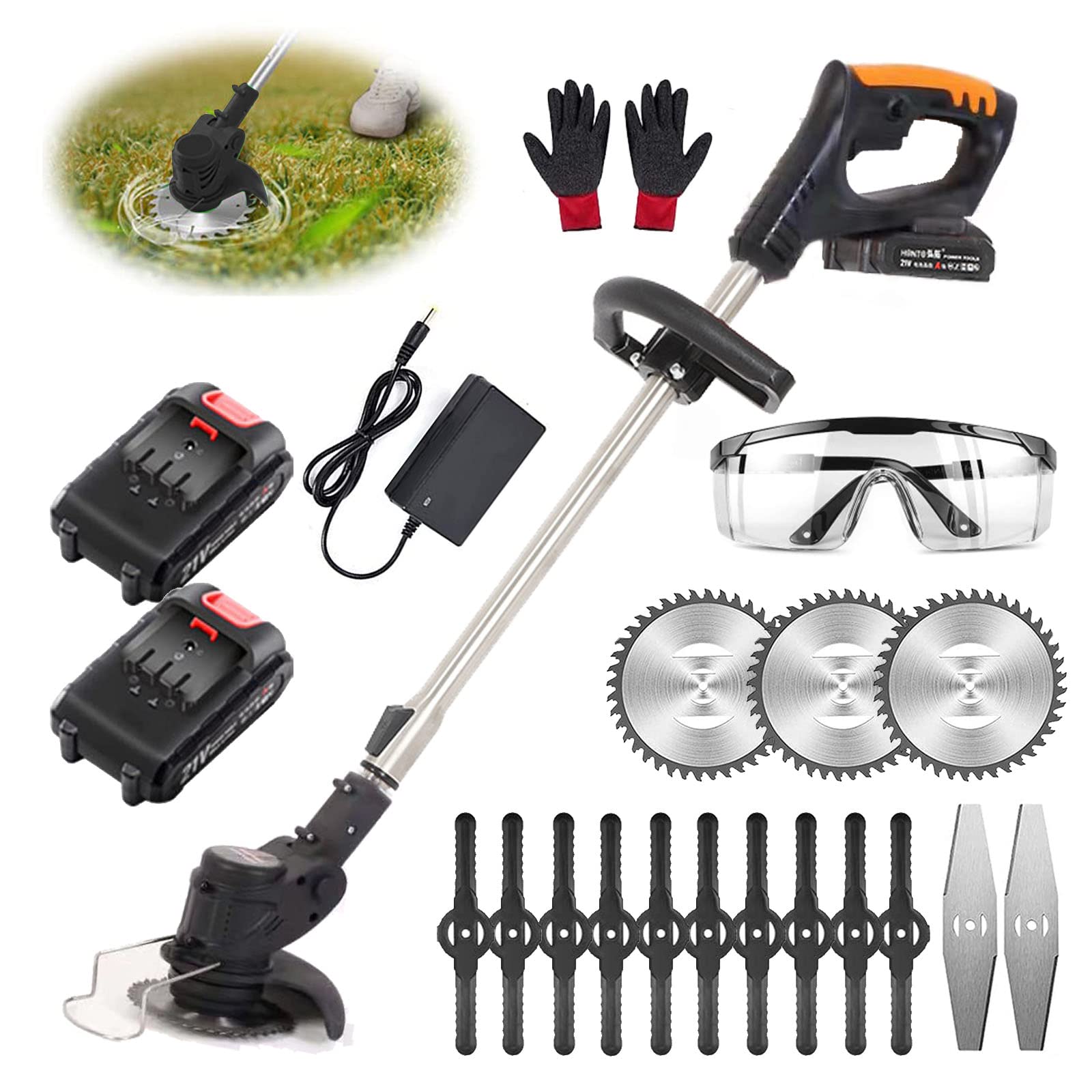 Cordless String Trimmer & Lawn Edger - TRUNYAQI 20V Electric Grass Trimmer with Battery, Weed Brush Cutter for Garden, Lawn Care & Yard Maintenance (Black) | Perfect for Trimming Grass, Edging Walkways & Maintaining Neat Landscapes