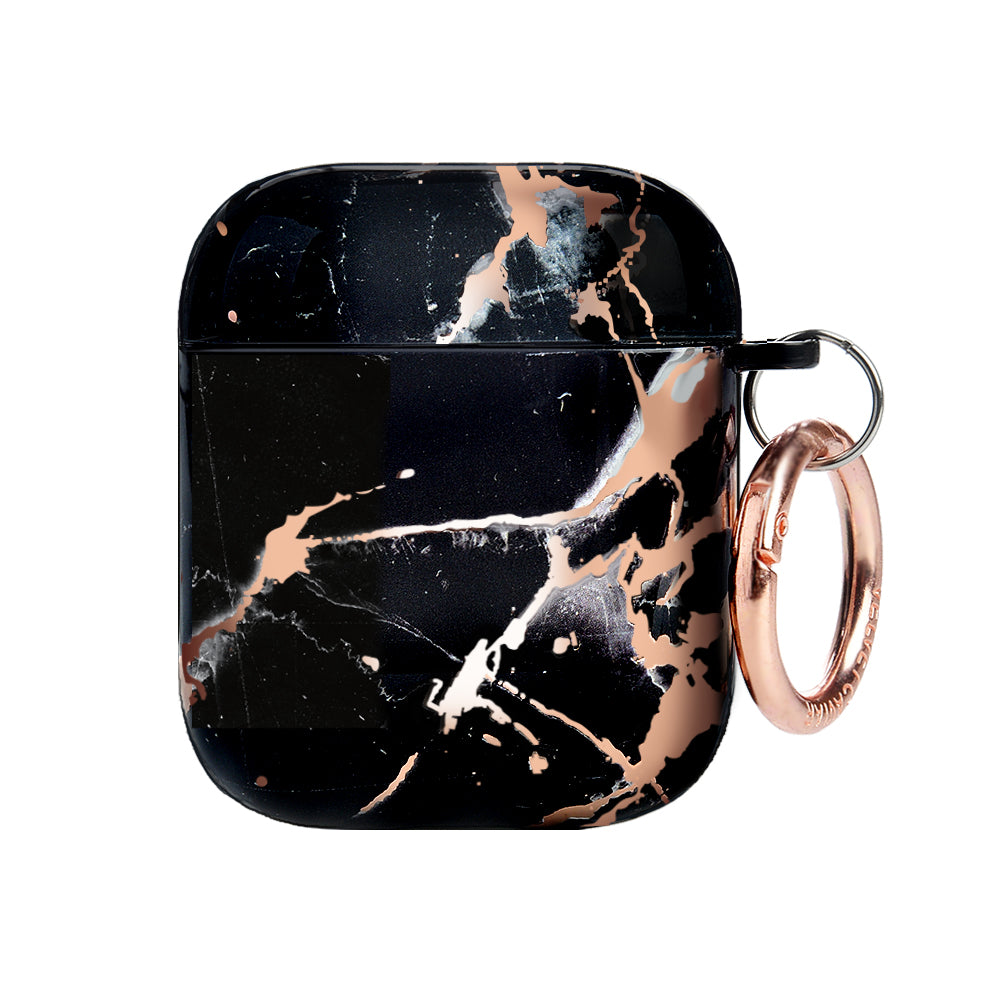 Stylish Black Marble Rose Gold AirPods Case - Premium Protective Cover for AirPods 1/2/3 with Chrome Finish - Perfect for Work, Travel & Everyday Use