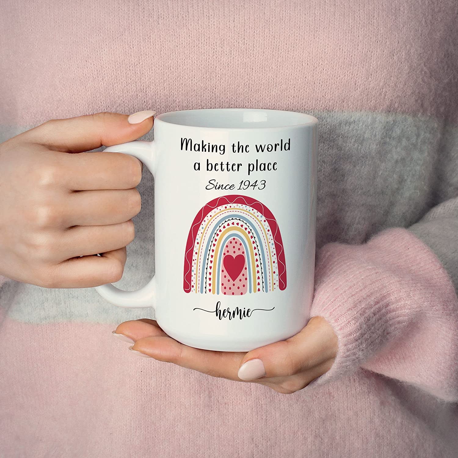 Livado Personalized 80th Birthday Mug for Women & Men - Custom Coffee Cup with Funny Quote, Rainbow & Date - 1942 Themed Birthday Gift for Mom, Dad - Ideal for Celebrations, Anniversaries & Special Occasions