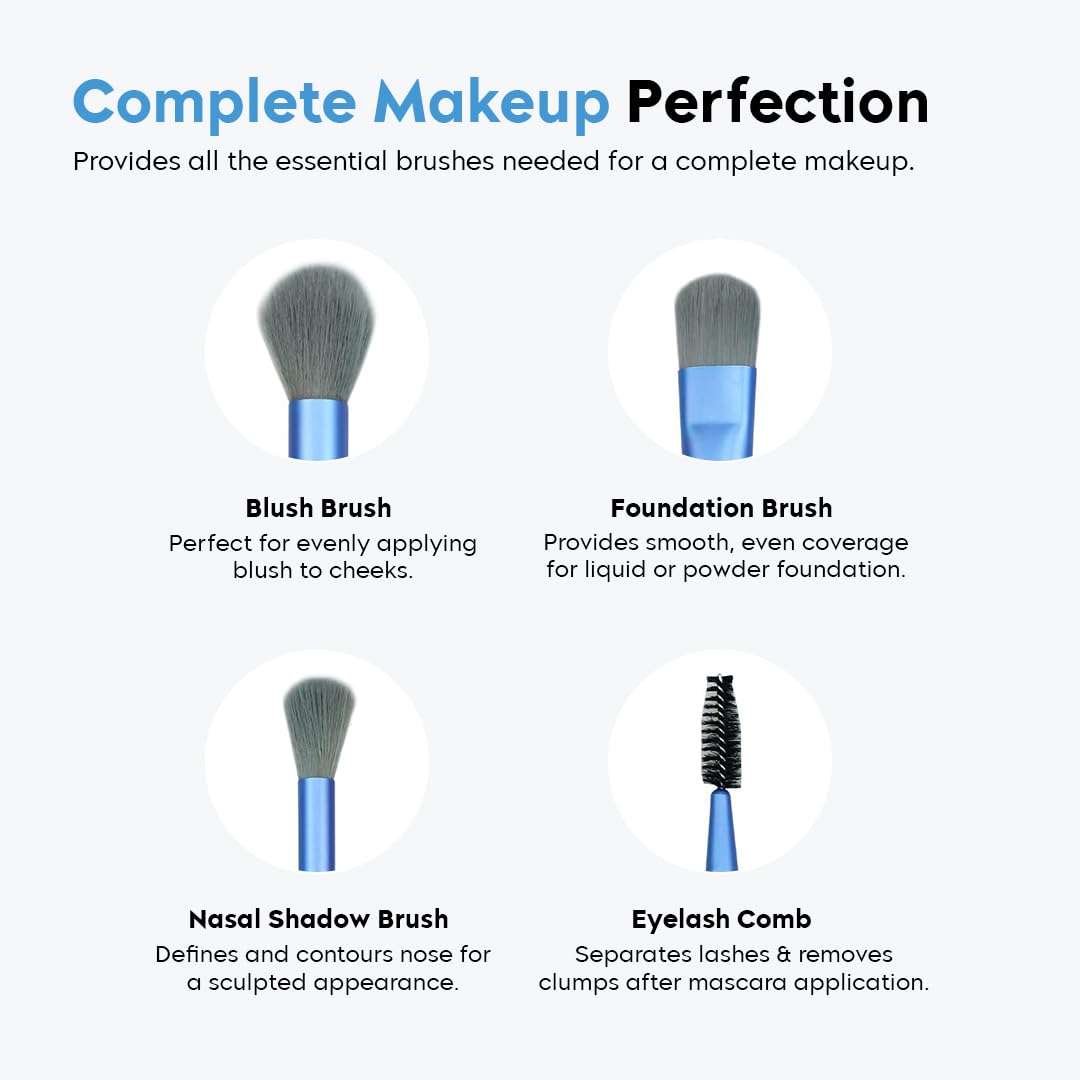 Premium 8-Piece Synthetic Kabuki Makeup Brush Set with Pouch - Foundation, Concealer, Eyeshadow, Blush, Powder, Highlighter, Contour & Eyeliner Blending Brushes (Grey) - Perfect for Professional Makeup Application & Travel Beauty Essentials