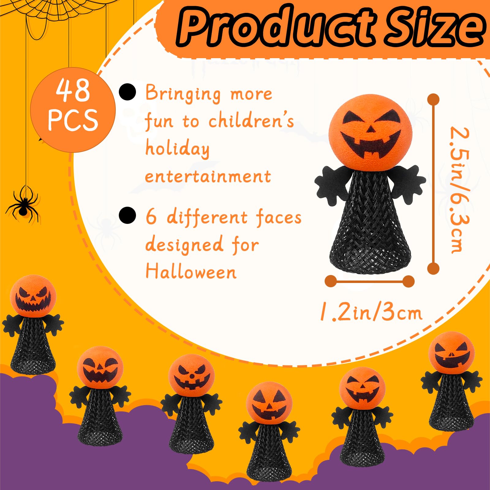 48 Pcs Halloween Jumping Popper Toys - Spring Launcher Bouncy Toys for Kids & Toddlers - Fun Halloween Party Favors & Goodie Bag Fillers - Perfect for Trick-or-Treating, Classroom Rewards & Halloween Party Games