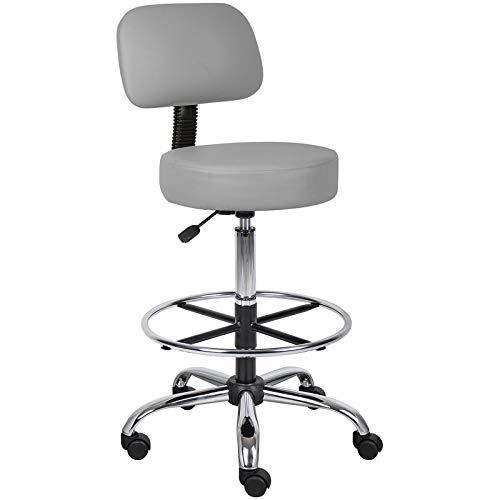 Boss Office Products Drafting Stool with Back Cushion - Adjustable Height Ergonomic Office Chair, Grey, 25