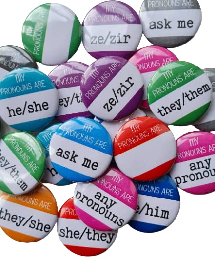 My Pronouns Are Badges - 150 Pack Multicolor Customizable LGBTQ+ Pride Pin Badges (1.25 inch/32mm) - Gender Pronouns Pins for Pride Events, School, Workplace & Everyday Allyship
