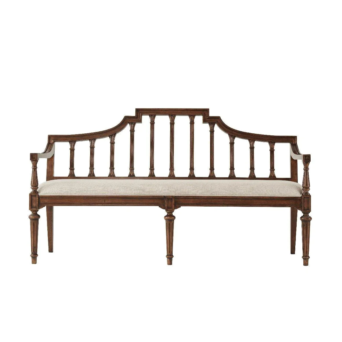 Arched Back Settee with Carved Fluted Detailing - Distressed Wood Sofa Bench in 2 Finish Options | Perfect for Entryway, Living Room or Bedroom Seating