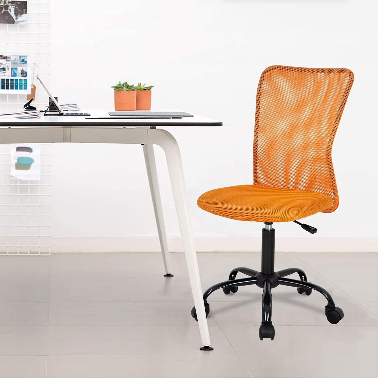 Ergonomic Mid Back Mesh Office Chair with Adjustable Height & Lumbar Support - Modern Armless Rolling Chair for Home Office, Computer Desk, and Executive Tasks (Orange) - Perfect for Long Work Hours, Gaming, and Remote Work Comfort