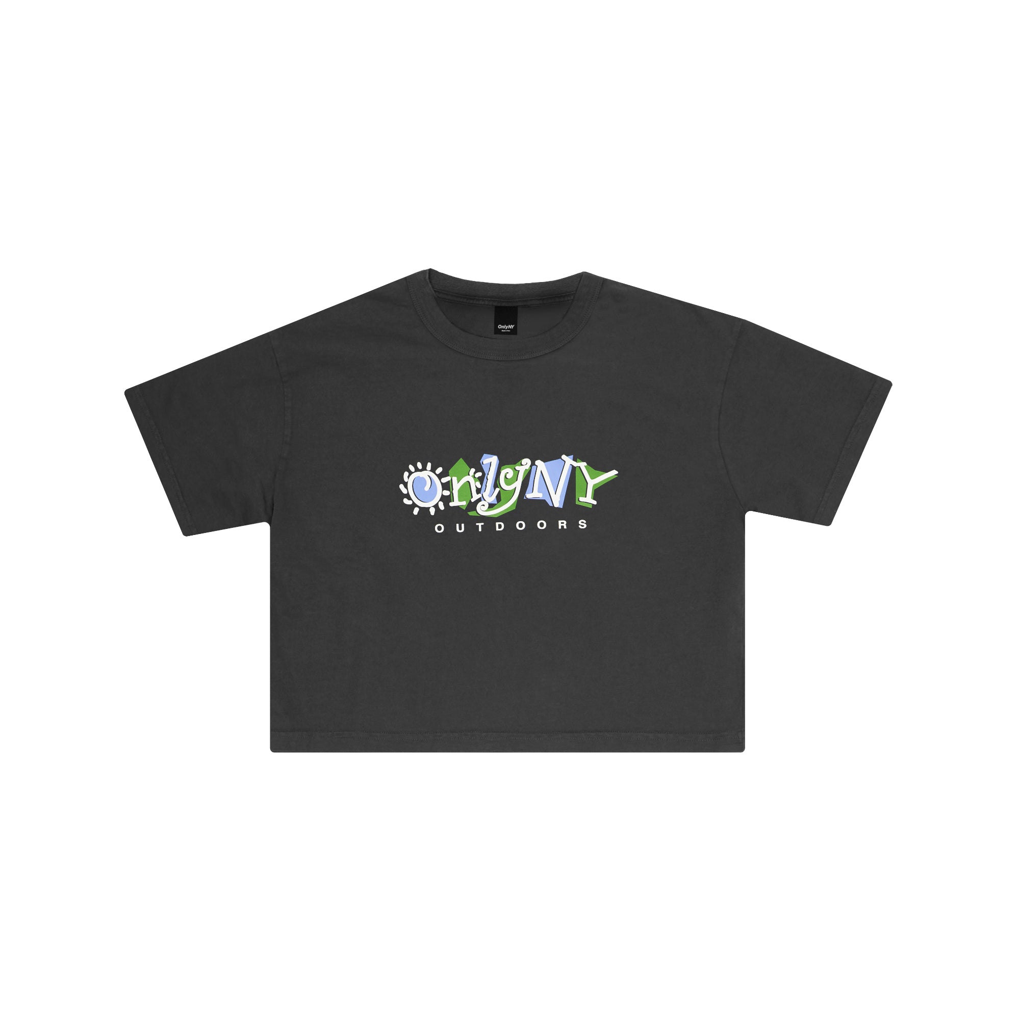 Only NY Vintage Black Outdoor Sunshine Logo Crop T-Shirt - Casual Streetwear for Women & Men - Perfect for Summer, Festivals, and Urban Adventures