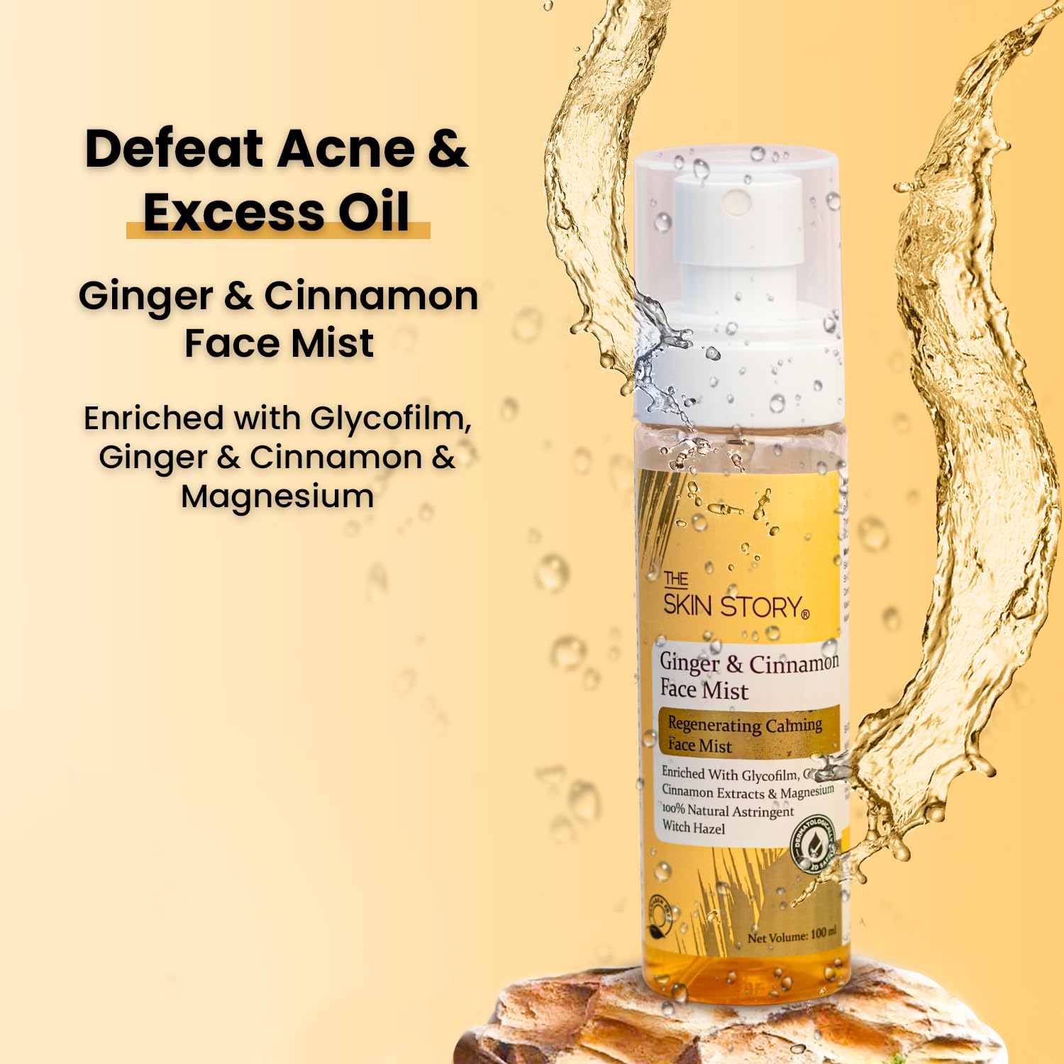 Ginger & Cinnamon Face Mist with Magnesium - Ultra Calming & Anti-Acne Treatment | Dermatologist Tested, Paraben Free 100ml | Hydrating Facial Spray for Sensitive Skin & Acne-Prone Skin Care Routine