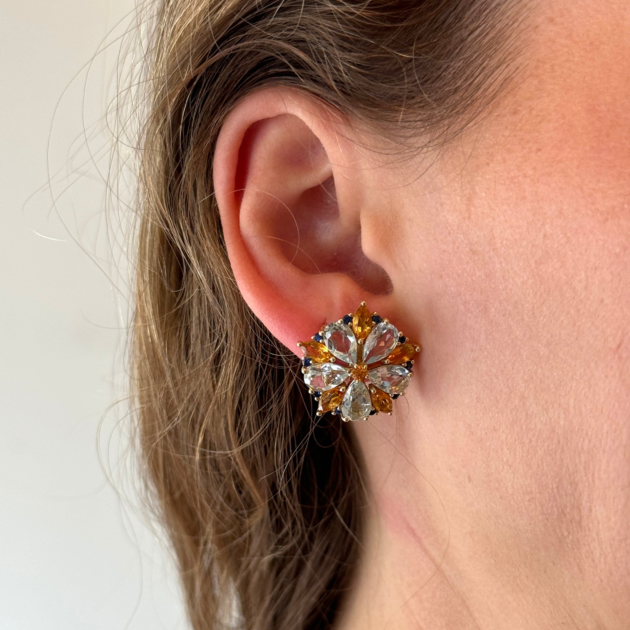 14K Yellow Gold Aquamarine Citrine Sapphire Earrings for Women - Elegant Dangle Drop Earrings for Wedding, Party & Special Occasions