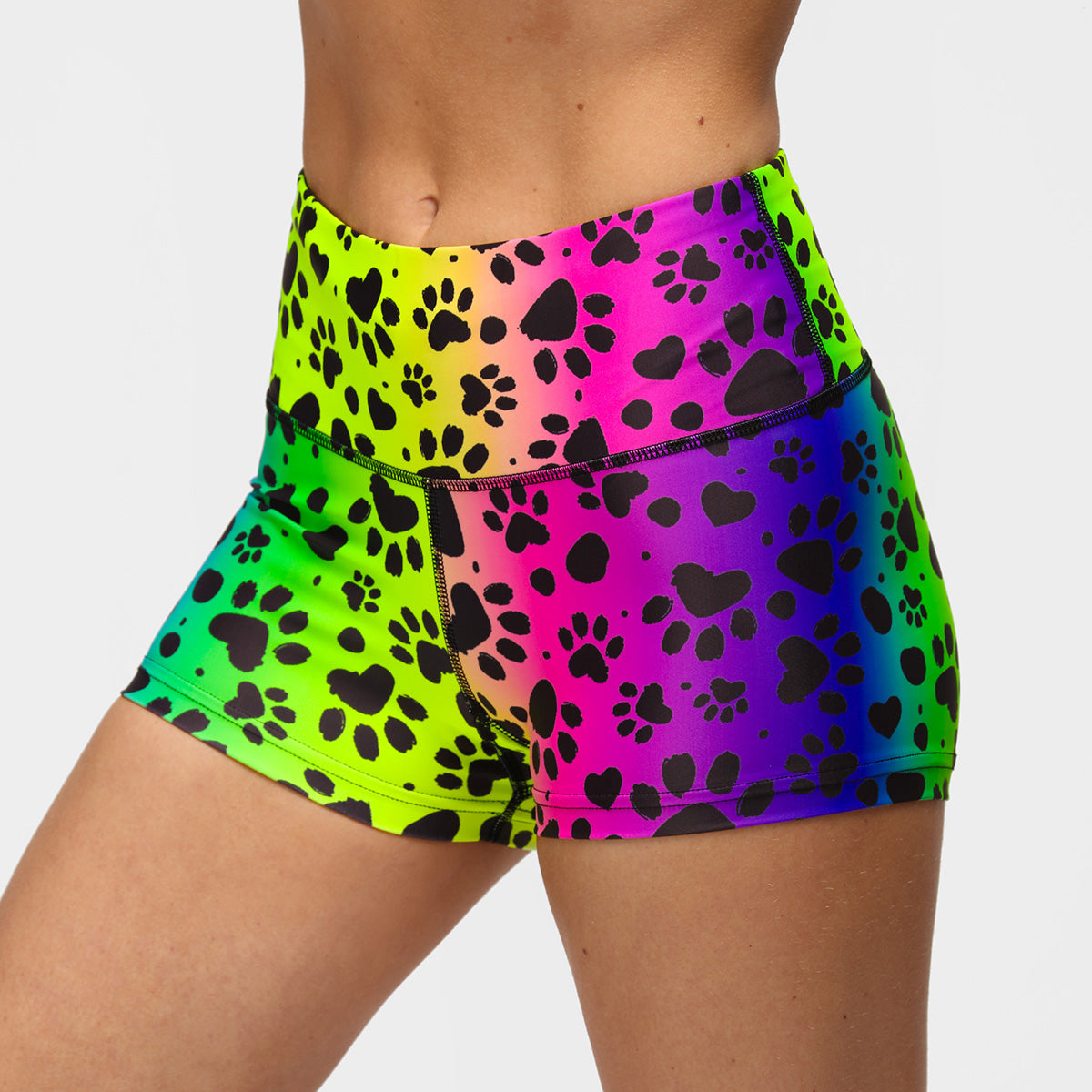 Pawfect Rainbow Tiki Booty Shorts for Women - Cute & Comfortable Dog Print Summer Shorts - Perfect for Beach, Pool Party, and Casual Outings
