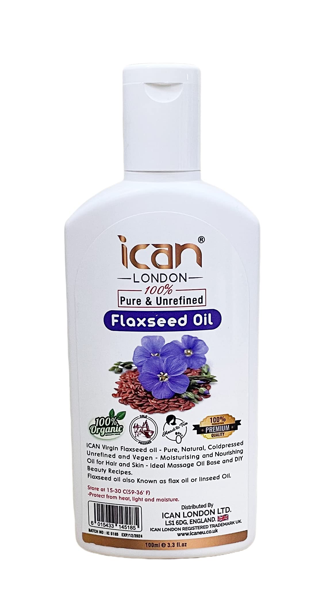Pure Unrefined Flaxseed Oil 100ml - Cold Pressed for Cooking & Skin Care