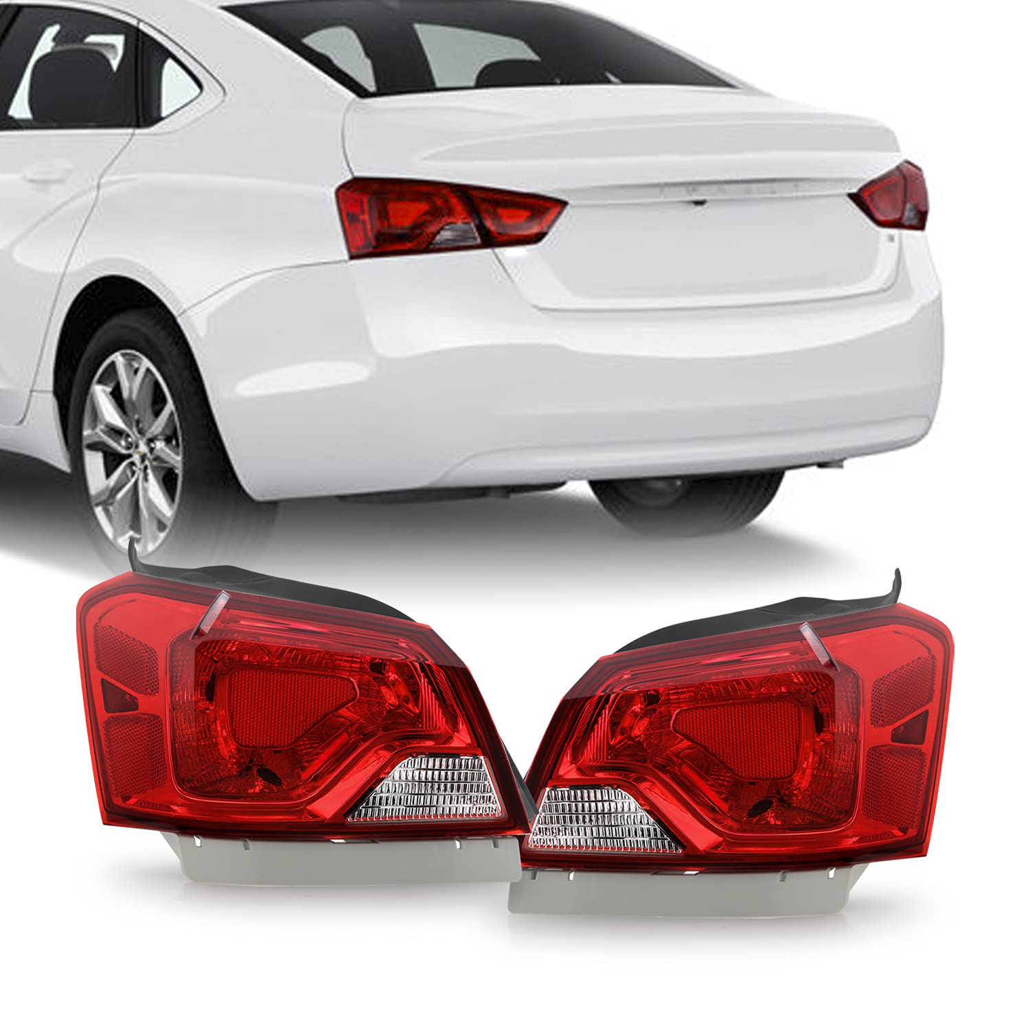 AKKON Red Chrome Tail Lights for 2014-2020 Chevy Impala Sedan - Left Driver & Right Passenger Side Replacement Brake Lamps - Upgrade Your Car's Style & Safety for Night Driving