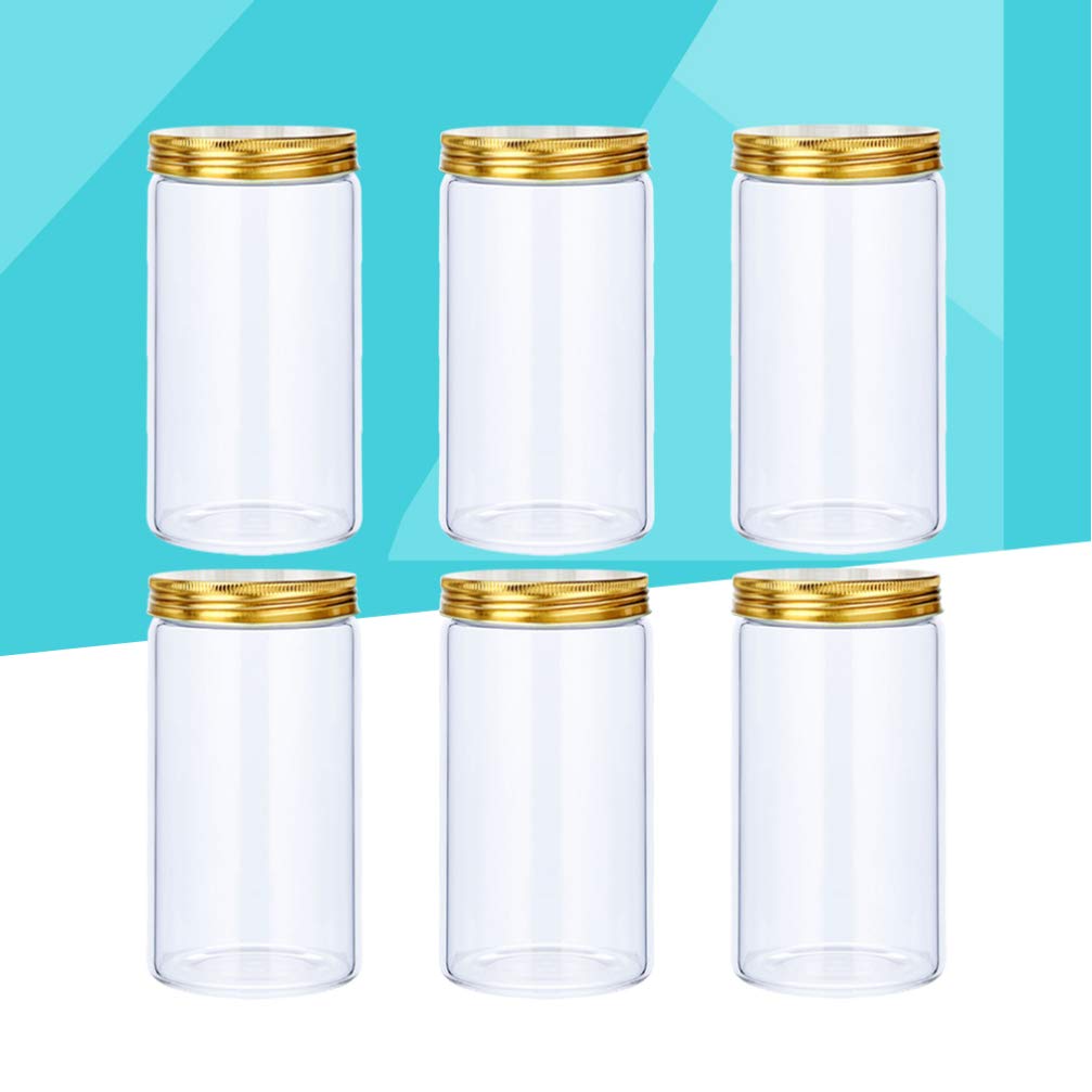 6-Piece Terrarium Spaghetti Food Storage Containers with Aluminum Screw-On Lids - Airtight Candy Jars, Grain Cans & Biscuit Organizer for Kitchen Pantry, Baking Supplies & Home Organization