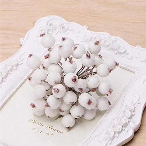 40 Pcs Mini Christmas Frosted Fruit Berry Holly Artificial Flowers - White for Holiday Decor, Wreaths, Centerpieces & DIY Crafts