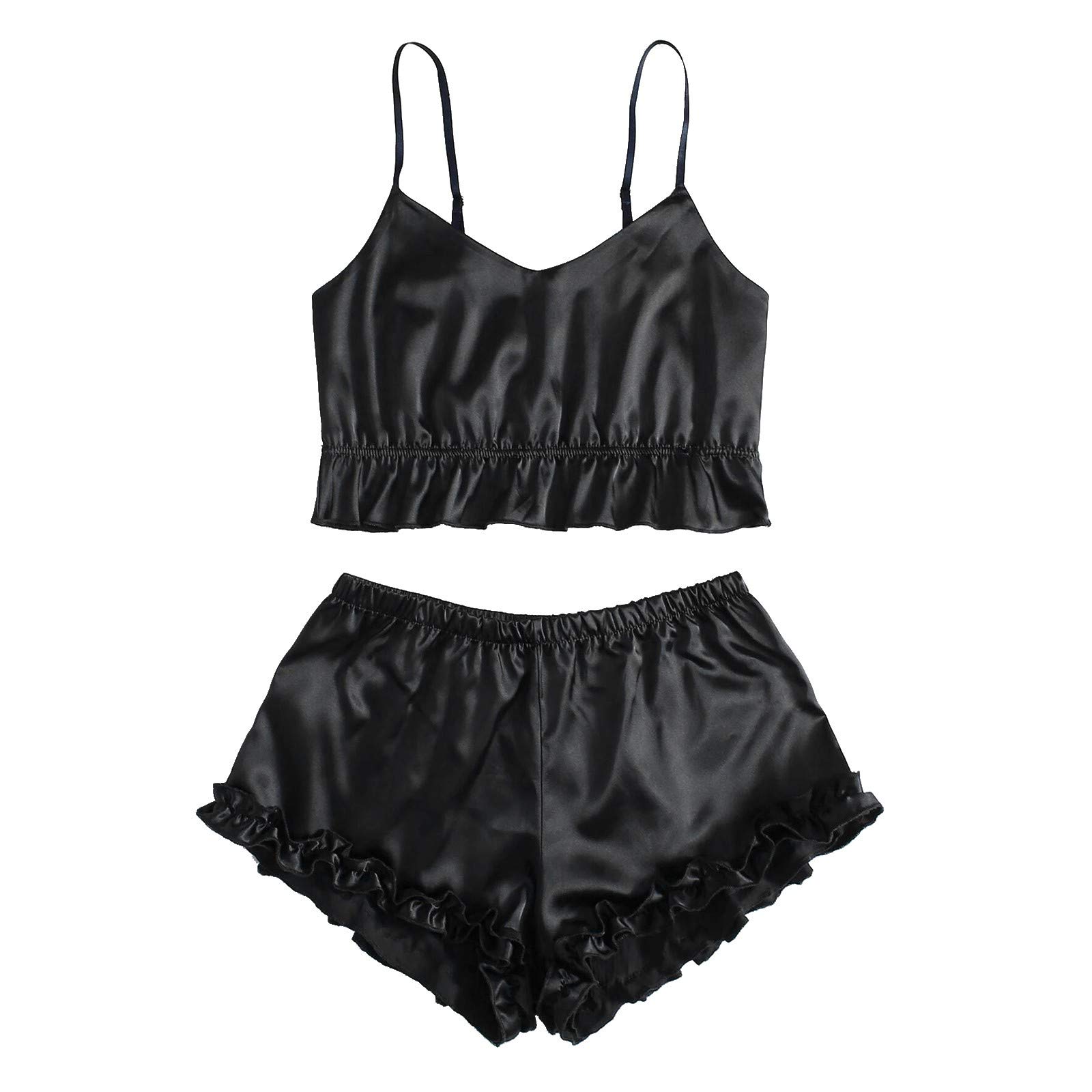 2024 Plus Size Lingerie for Women - Sexy Lace Pajama Set with Satin Trim, Comfortable Sleepwear & Folded Underwear (Black, XL) - Perfect for Valentine's Day, Anniversary Gifts & Romantic Nights
