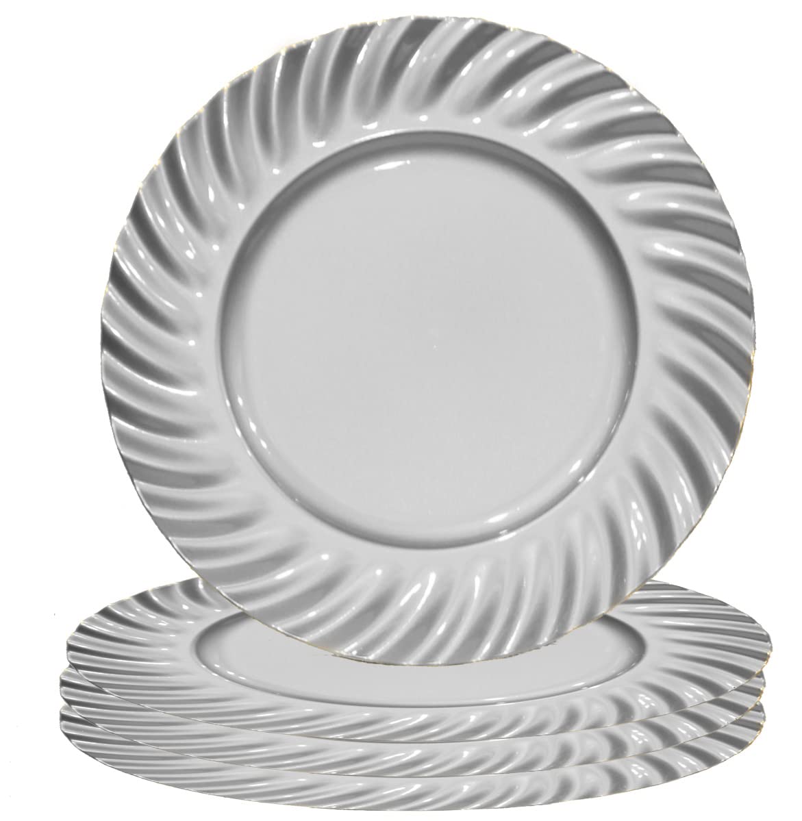 Gilbin 13 Inch Round Plastic Reef Charger Plates - Set of 4 Silver Wedding Holiday & Party Table Decor - Perfect for Christmas, Thanksgiving, and Special Event Dining