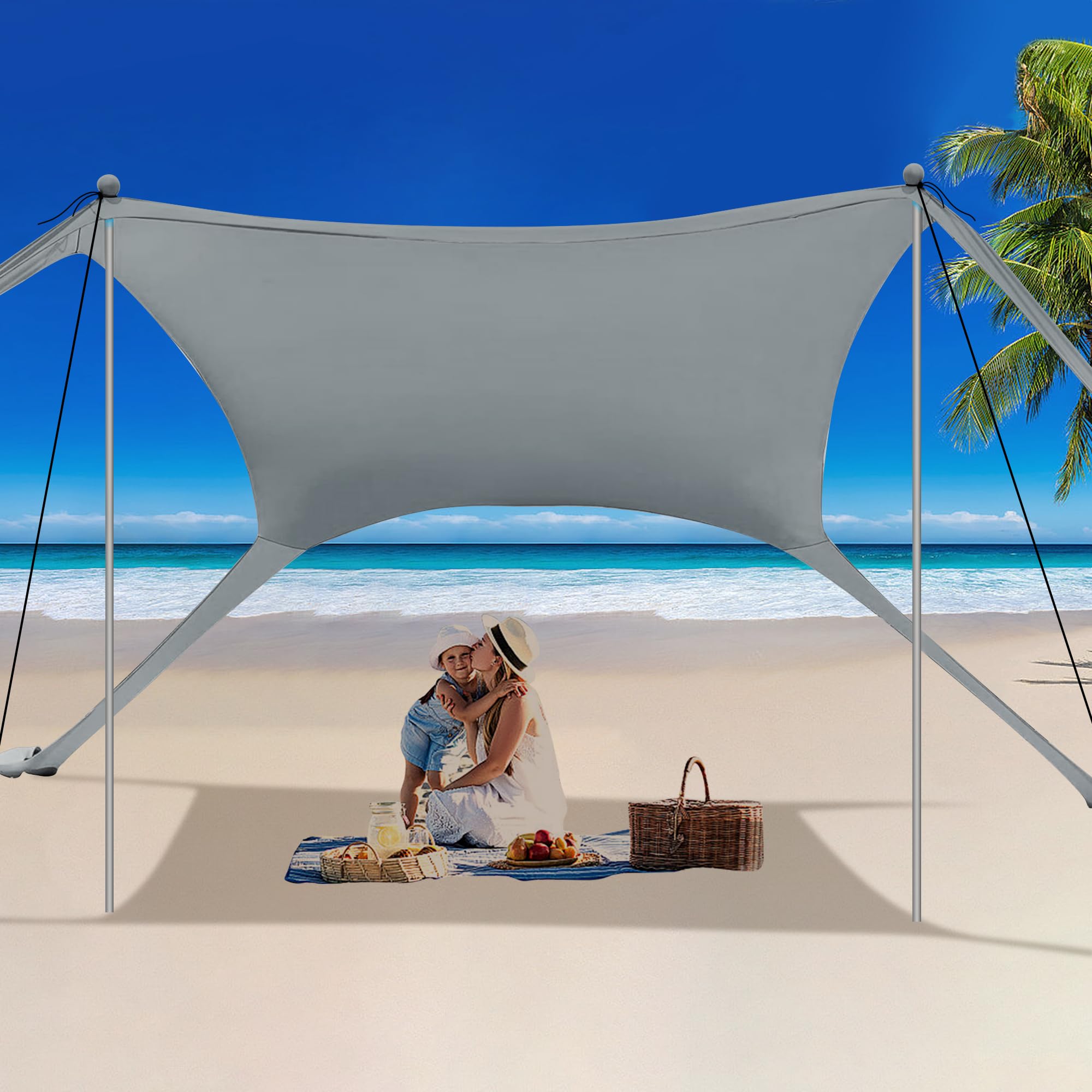 **BOTINDO Family Beach Tent - Pop Up Sun Shade Canopy with 2 Stability Poles & Carry Bag - Portable Outdoor Shelter for Fishing, Camping, Backyard, Picnics & Beach Trips**