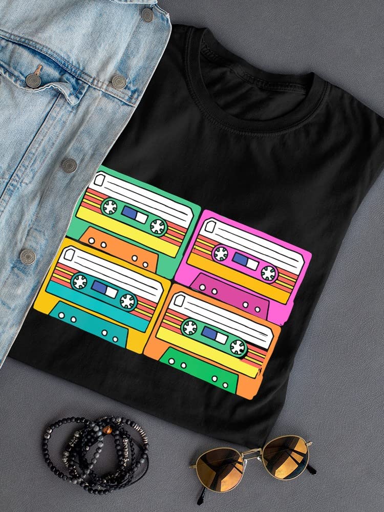 Vintage Pop Art Cassette T-Shirt for Women - Retro Music Lover Graphic Tee - Perfect for Concerts, Music Festivals & Casual Wear