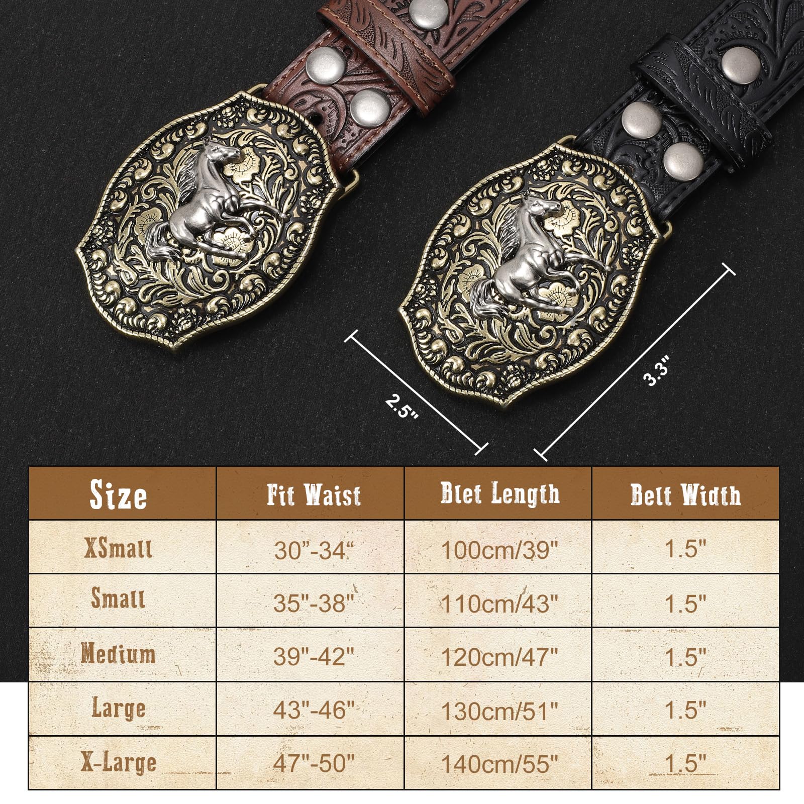 SANSTHS Genuine Leather Cowboy Belts for Men & Women - Western Style Buckle Belt with Embossed Design - Perfect for Jeans, Rodeo & Country Fashion - Great Christmas Gift Idea for Cowboy & Cowgirl Lovers