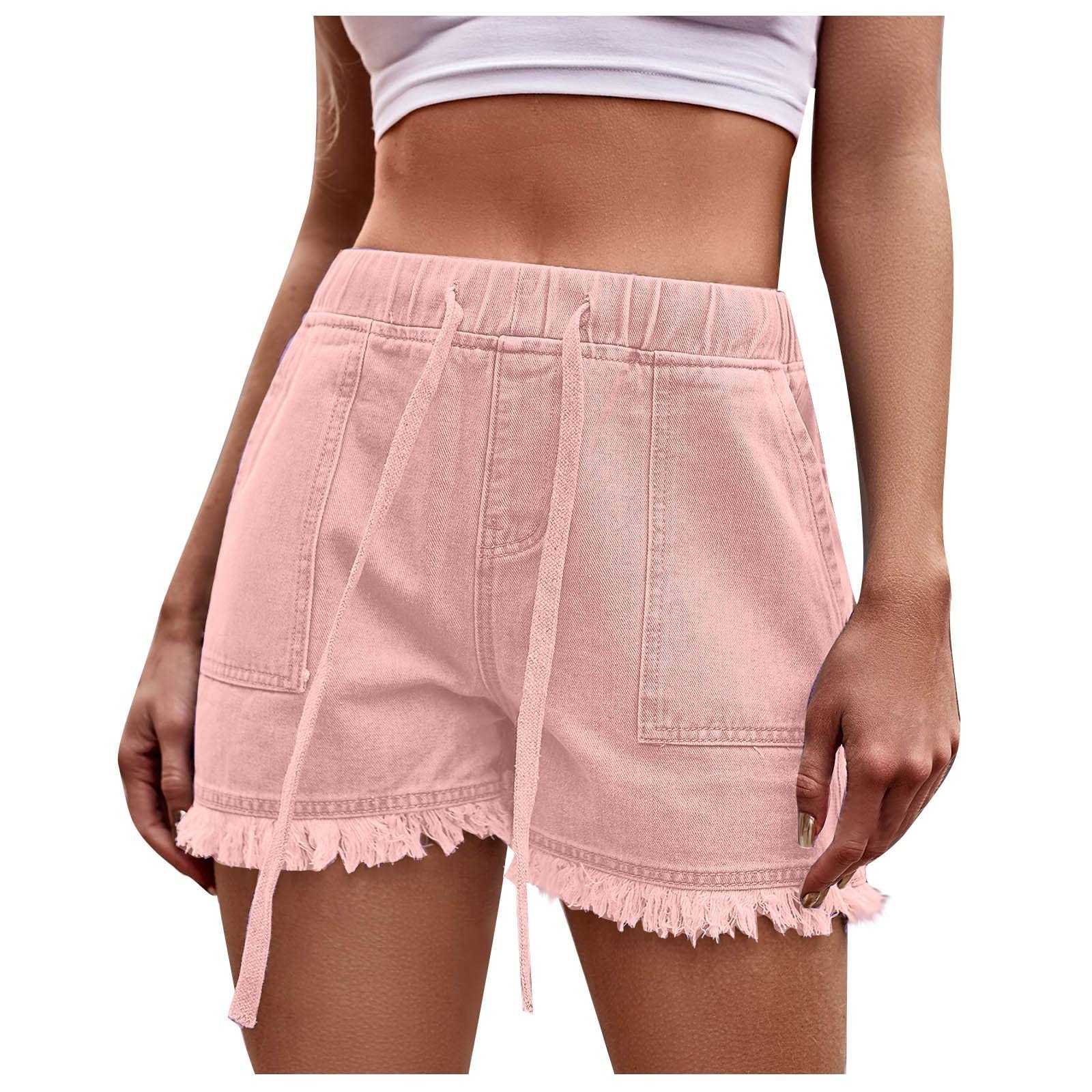 2024 Trendy Lightweight Women's Casual Denim Shorts with Drawstring Waist, Frayed Raw Hem & Pockets - Perfect for Summer Outings & Beach Vacations