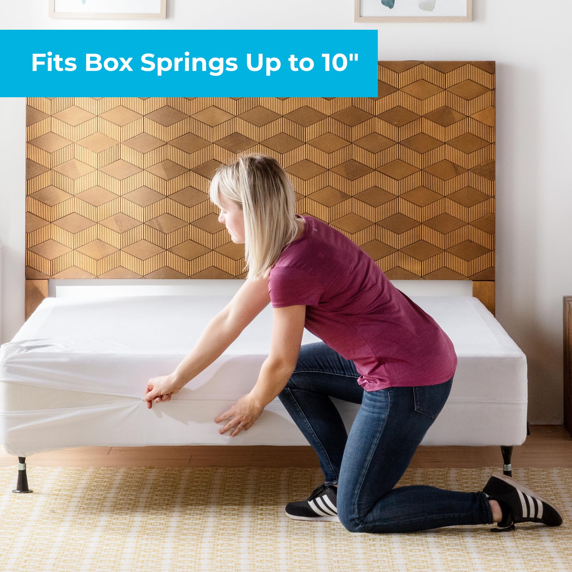 Linenspa Full XL Box Spring Encasement - Waterproof Zippered Mattress Protector Cover | Bed Bug & Dust Mite Proof | Fits Full XL Beds | Ideal for Guest Rooms, Dorms & Allergy Sufferers