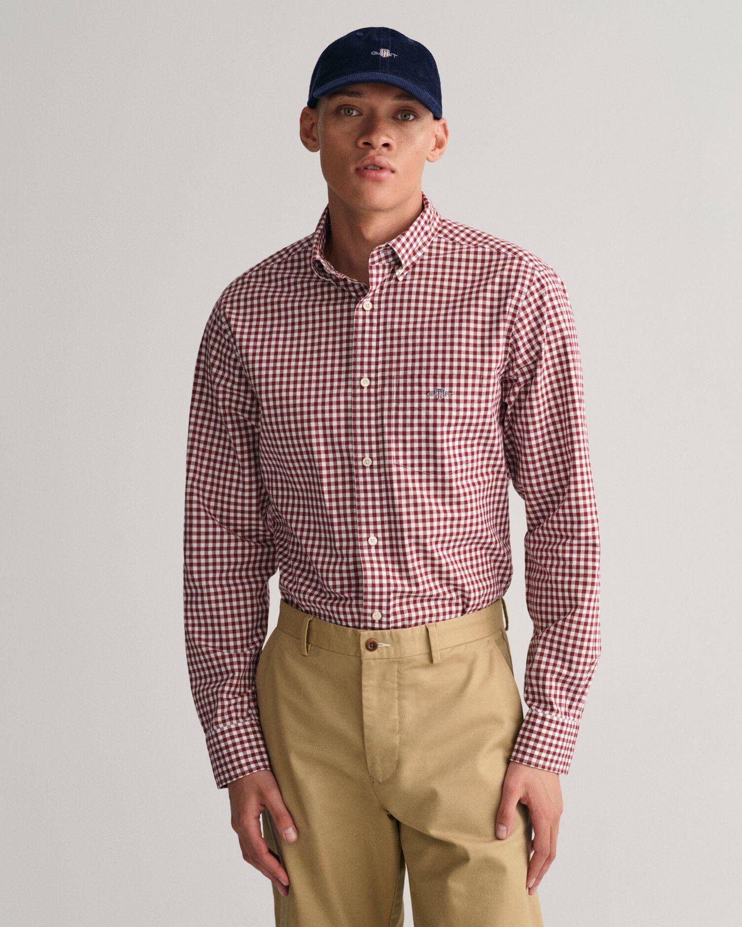 GANT Men's Slim Fit Gingham Poplin Button-Down Shirt - Casual Office Wear & Summer Outfits