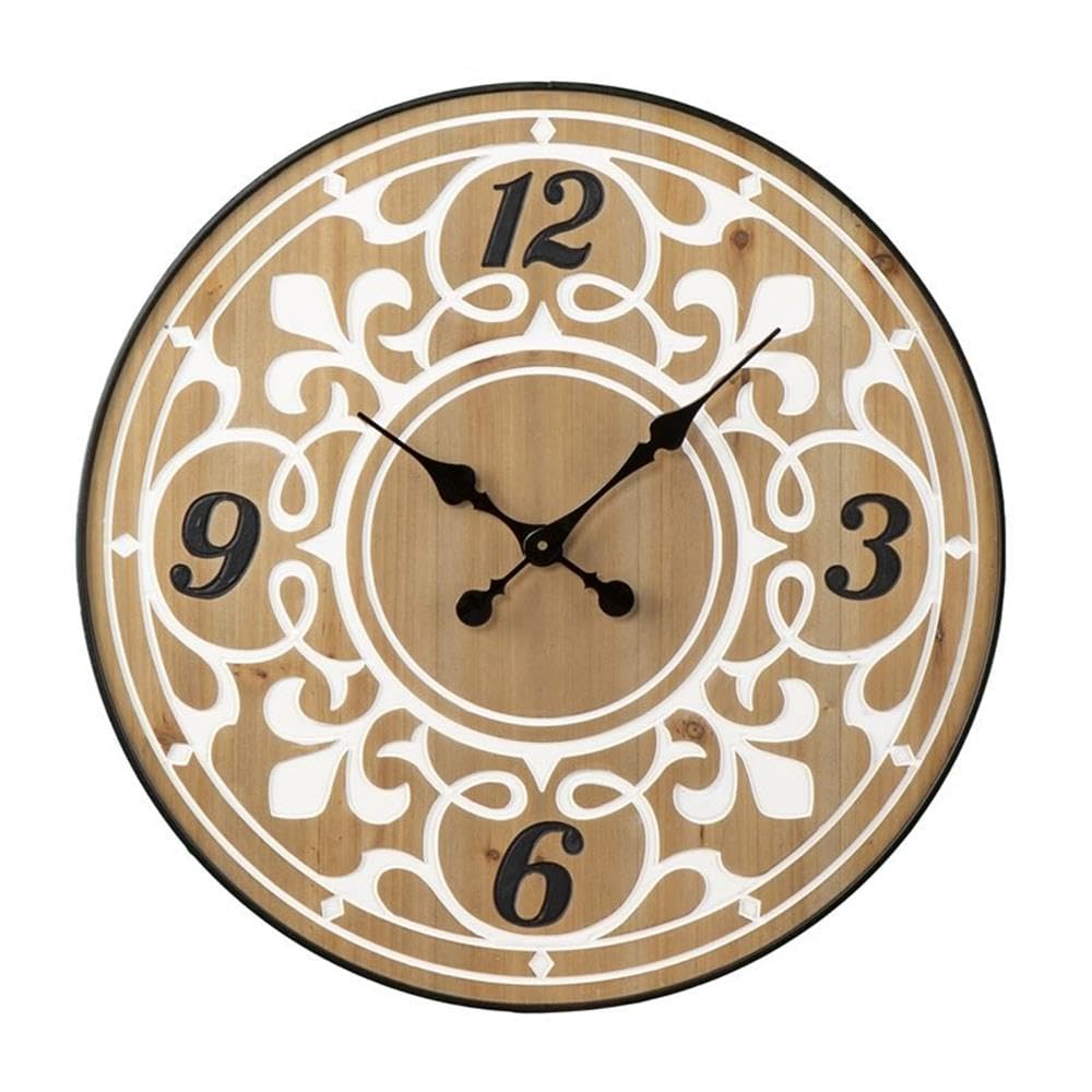 SEI Furniture Aprille Round Wall Clock - Natural Wooden Design for Home & Office Decor | Perfect for Living Room, Bedroom, Kitchen & Office Spaces