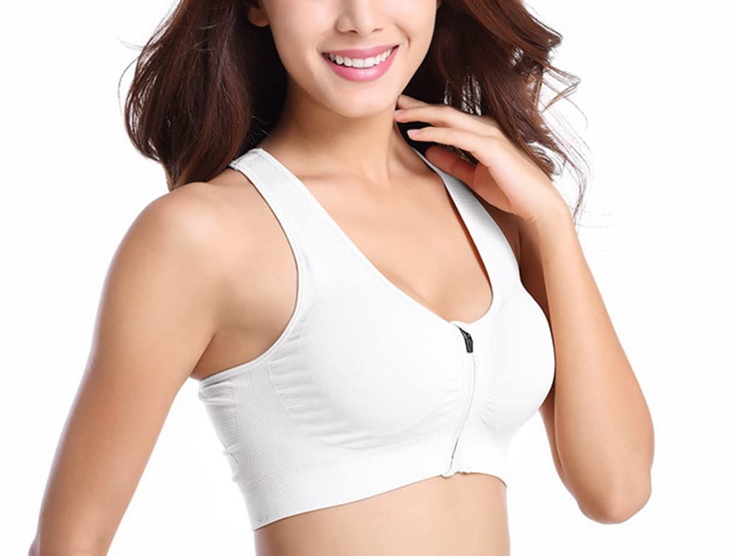 Wireless Post-Surgery Sports Bra for Women - Front Zip Yoga Bra for Hiking, Running & Active Lifestyle | Comfortable Support for Workouts & Recovery