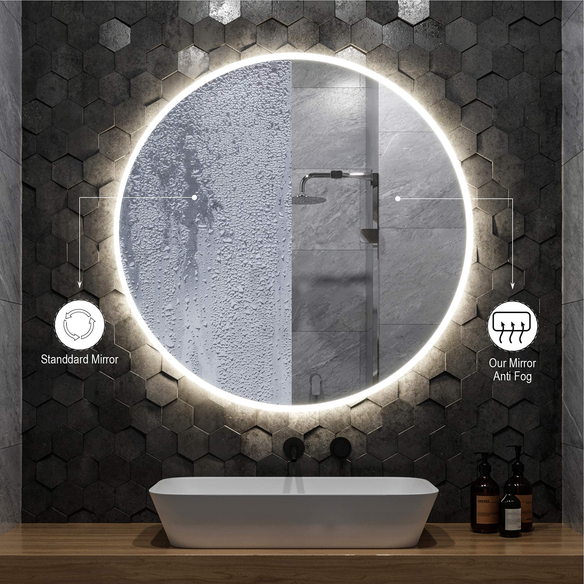 ZEEK 32 Inch Round LED Bathroom Vanity Mirror with Backlit Lighting - Anti-Fog, 4000K Natural White Light, Hardwired to Switch (Model M-RN32) - Perfect for Modern Bathrooms, Makeup Application & Spa-Like Experience