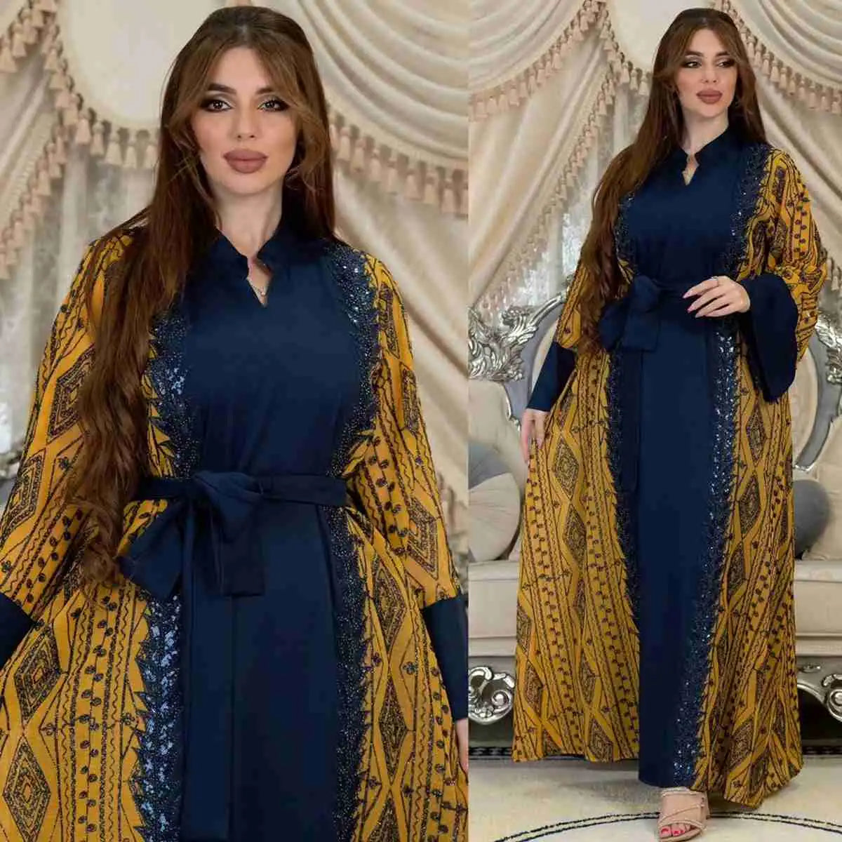 Elegant Eid Dress for Women - Embroidered Sequins Muslim Jalabiya Caftan Kaftan Dress | Perfect for Eid Celebrations, Weddings & Special Occasions