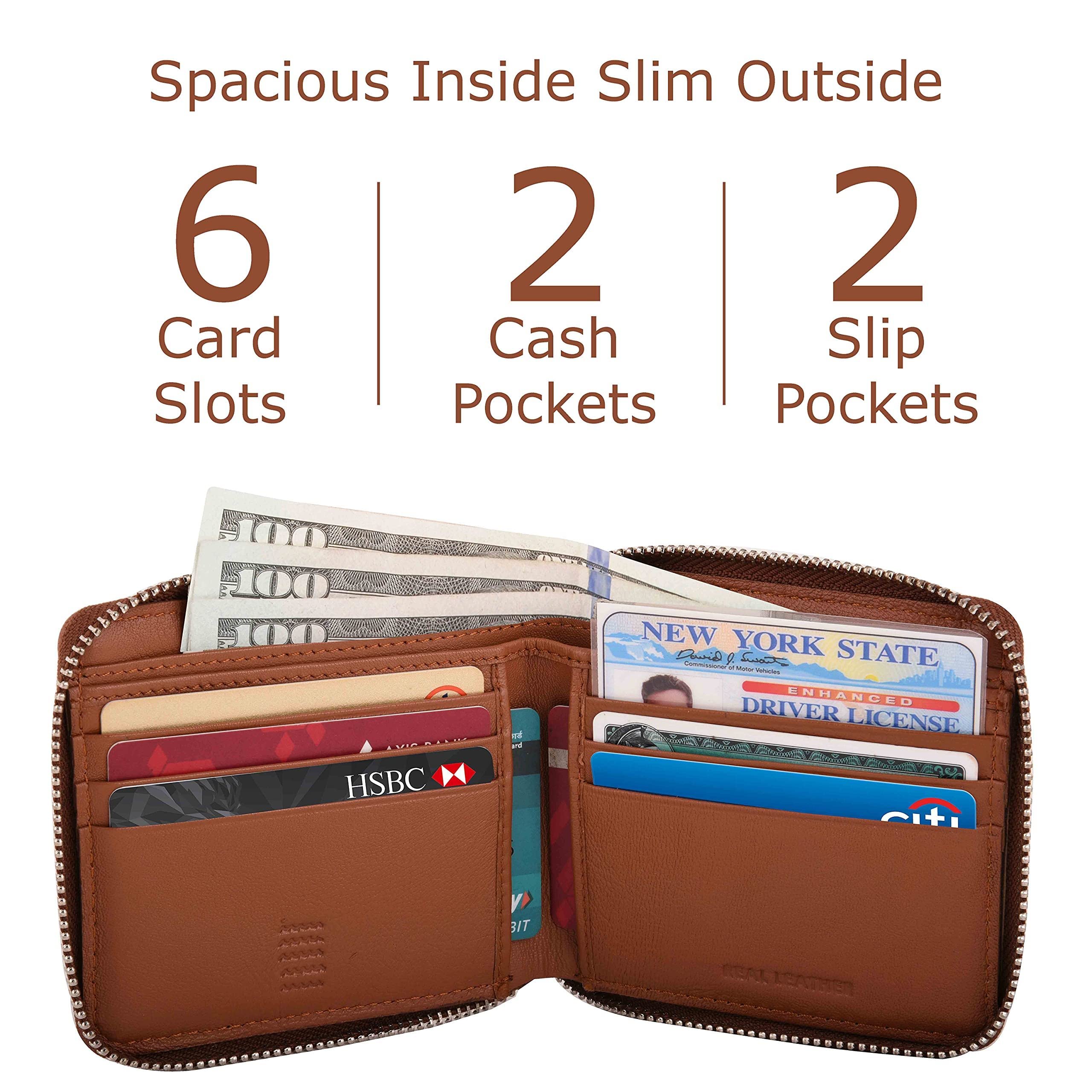 Genuine Leather RFID Blocking Trifold & Zipper Wallet for Men - Horizontal & Vertical Design with Card Holder | Perfect Gift for Men & Women | Ideal for Travel, Business & Everyday Use