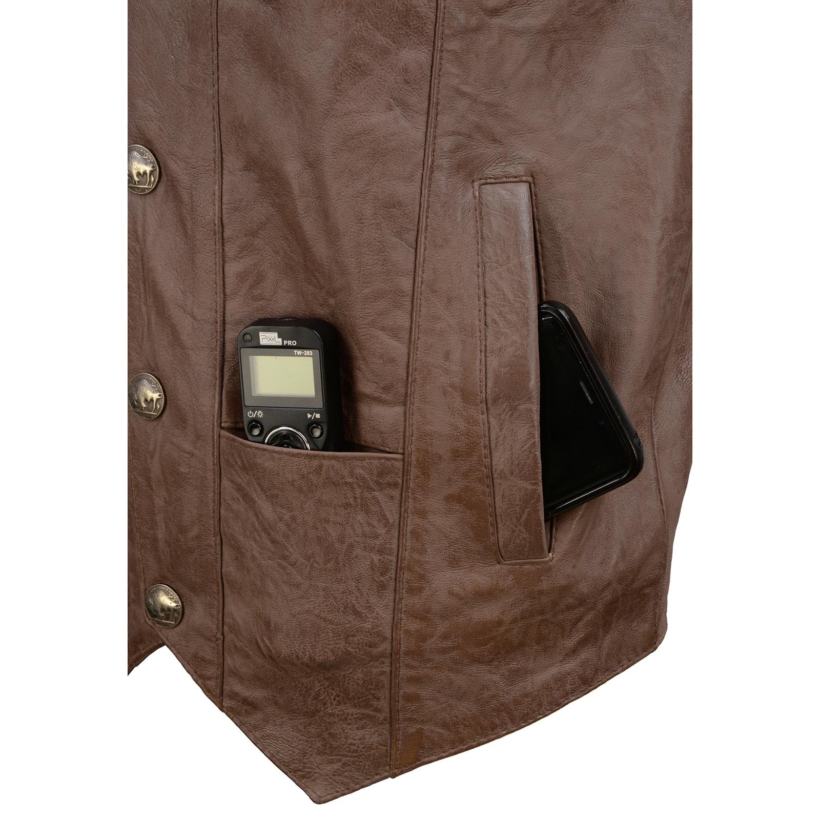 Milwaukee Leather Men's Premium Classic V-Neck Motorcycle Vest - Large Size | Genuine Leather Biker Jacket for Harley Riders | Perfect for Motorcycle Clubs, Road Trips & Casual Wear