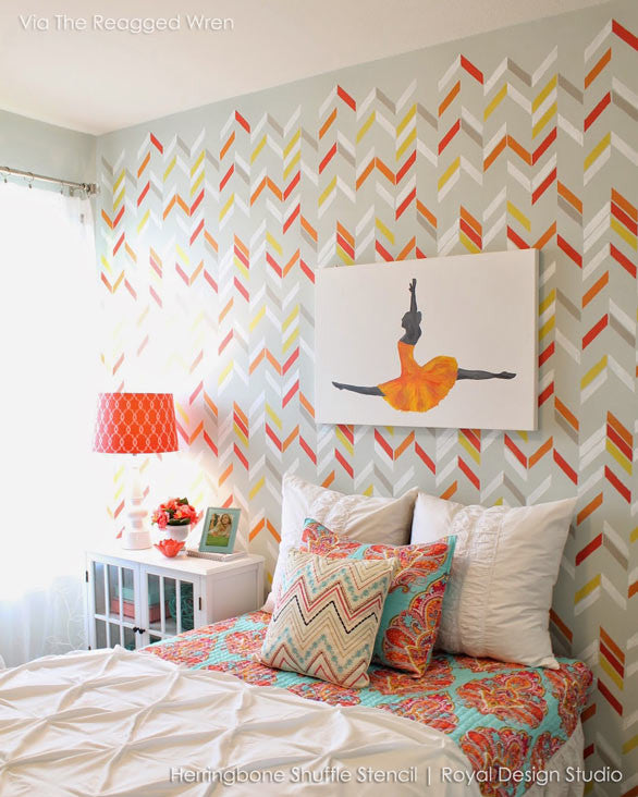 Herringbone Pattern Wall Stencil - DIY Home Decor for Creative Wall Painting & Accent Walls - Perfect for Living Rooms, Bedrooms & Nursery