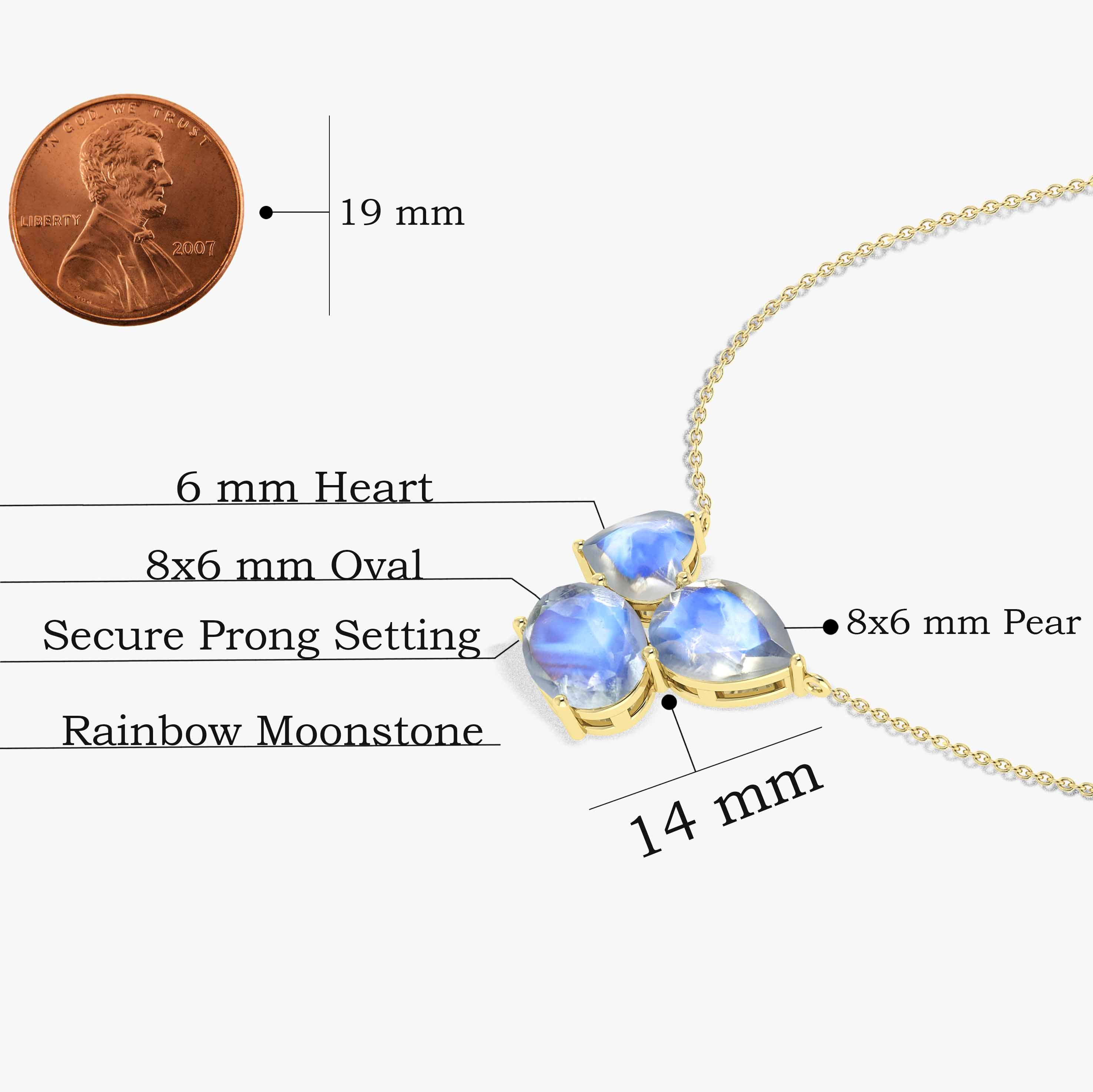Natural Rainbow Moonstone Three Stone Pendant Necklace - AAA Quality Gemstone Jewelry for Women - Perfect for Weddings, Birthdays & Special Occasions