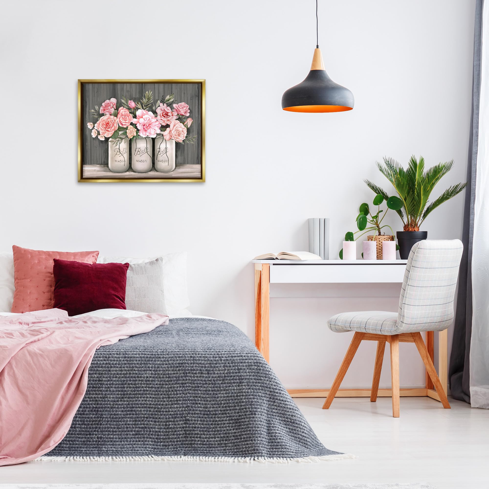 Stupell Industries Blossoming Pink Rose Bouquets in Rustic Country Jars - Floral Wall Art by Ziwei Li - Perfect for Farmhouse Decor, Living Room, Bedroom & Wedding Gifts