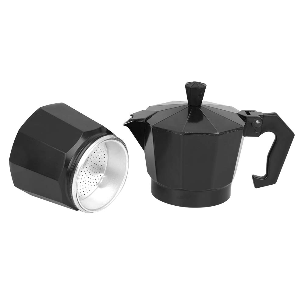 Stovetop Espresso Maker - 150ml 3-Cup Aluminum Italian Moka Pot for Strong Coffee - Perfect for Home, Camping & Office Use (Black)