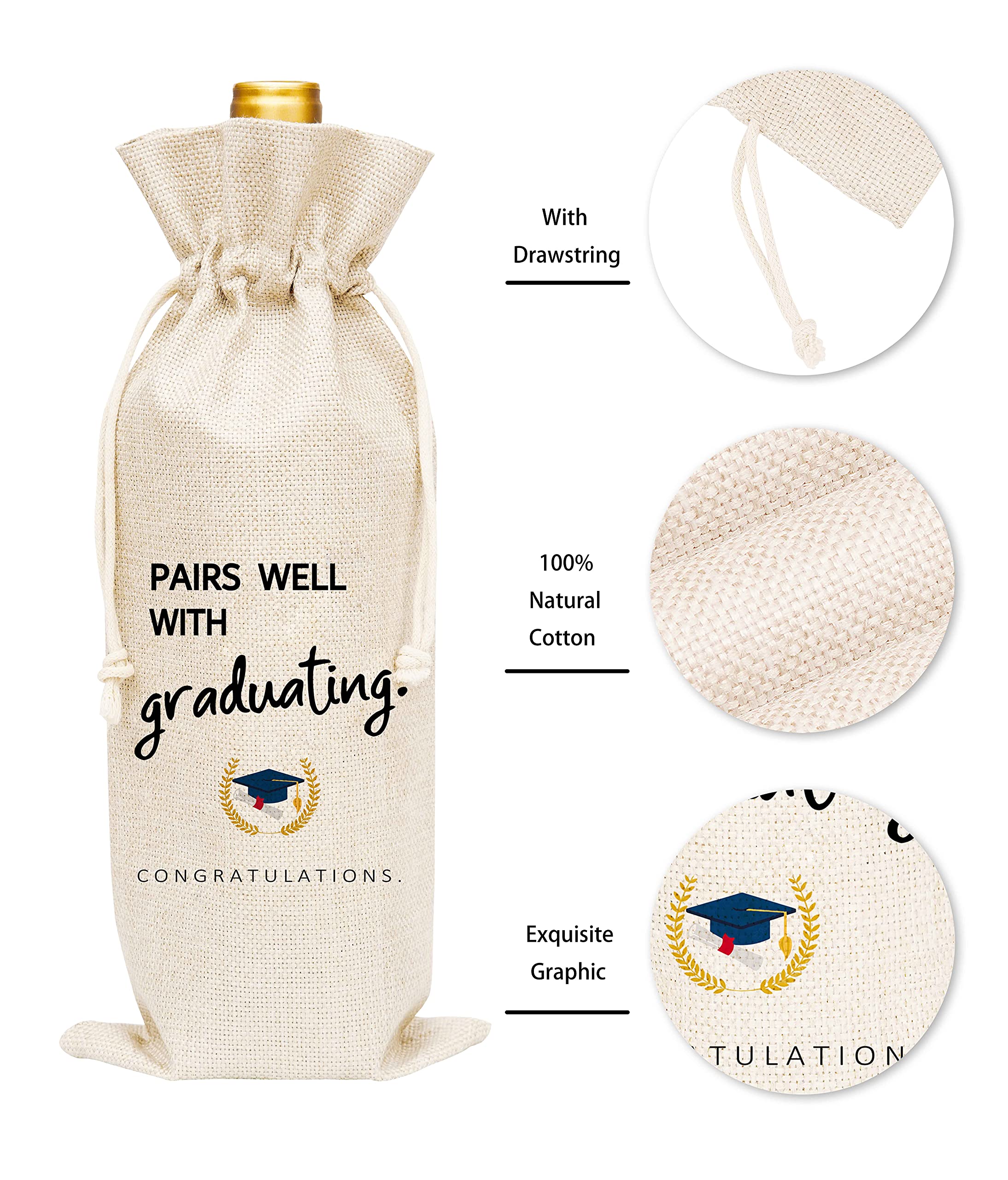 Graduation Wine Gift Bags - Elegant Burlap Wine Bottle Cover for Graduation Parties, Decorations & Party Favors (1-Pack) - Perfect for Graduation Gifts, Celebrations & Wine Lover Presents