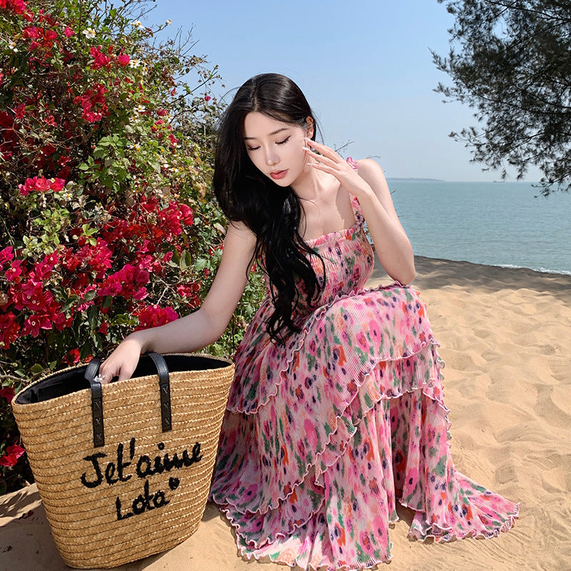 2023 Summer Floral French Long Dress - Elegant Holiday & Beach Suspender Maxi Dress for Women | Perfect for Vacations, Weddings, and Outdoor Events