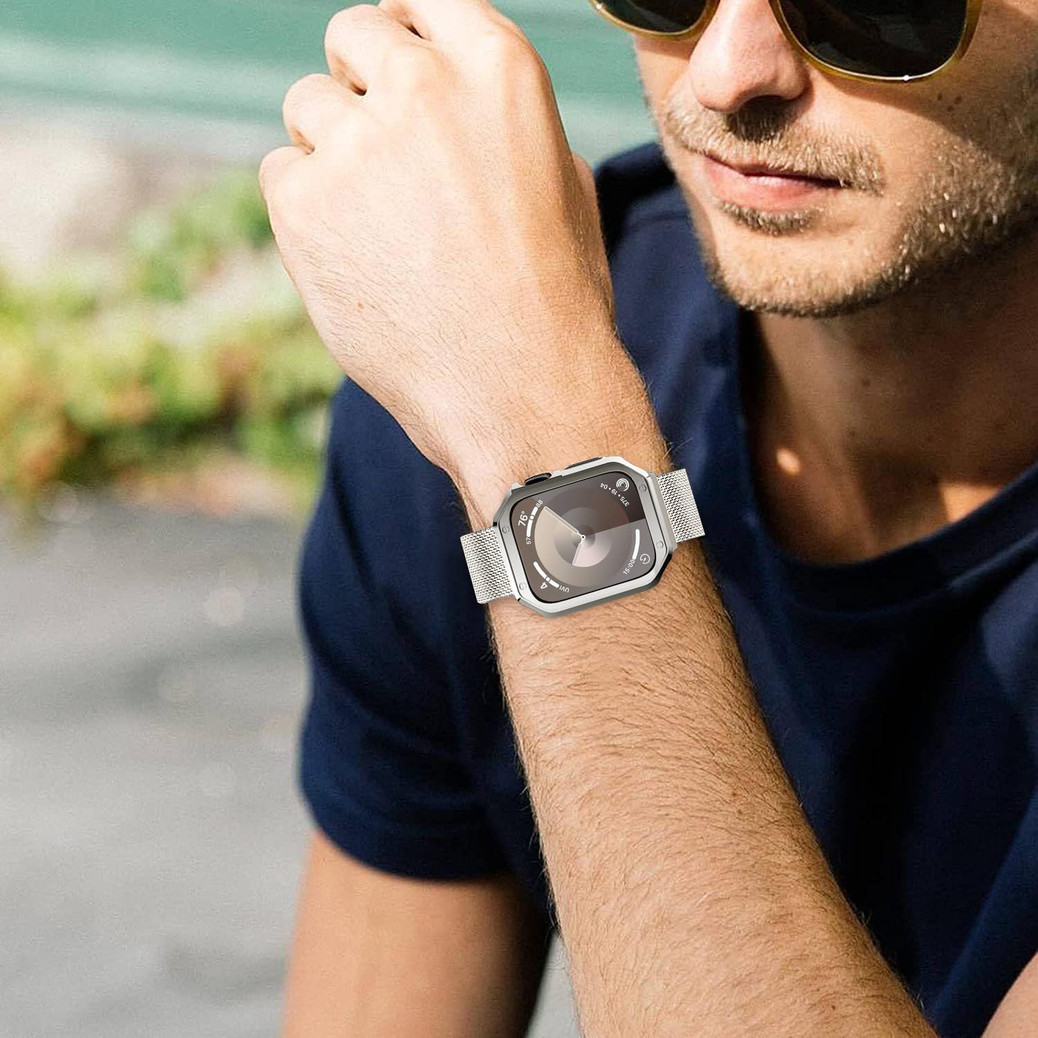 2-in-1 Stainless Steel Magnetic Loop Band & TPU Bumper Case for Apple Watch Ultra/SE/Series 9/8/7/6/5/4/3/2/1 - Durable Replacement Strap for Men & Women - Perfect for Workouts, Daily Wear & Outdoor Activities
