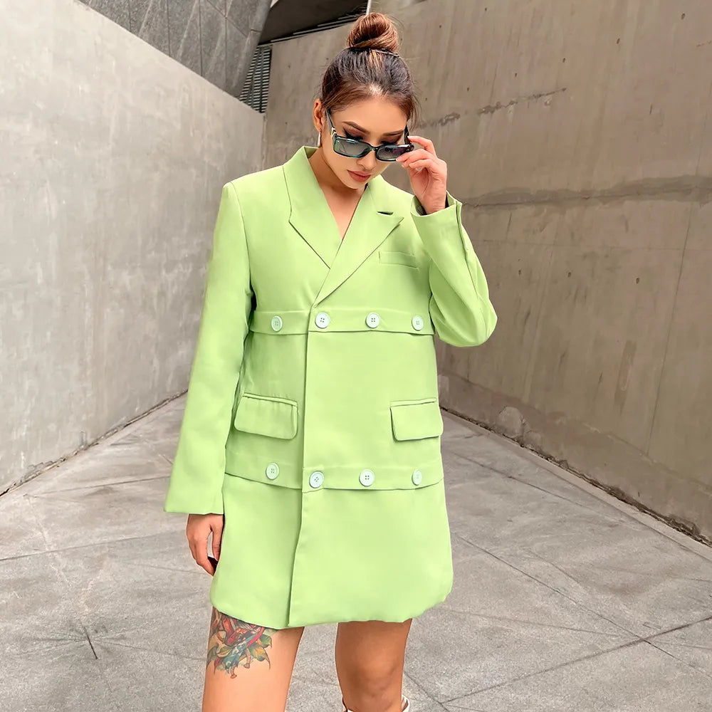 Women's Asymmetrical Notched Collar Blazer - Long Sleeve Patchwork Straight Jacket for Autumn Fashion | Office Wear, Business Casual & Fall Outfits