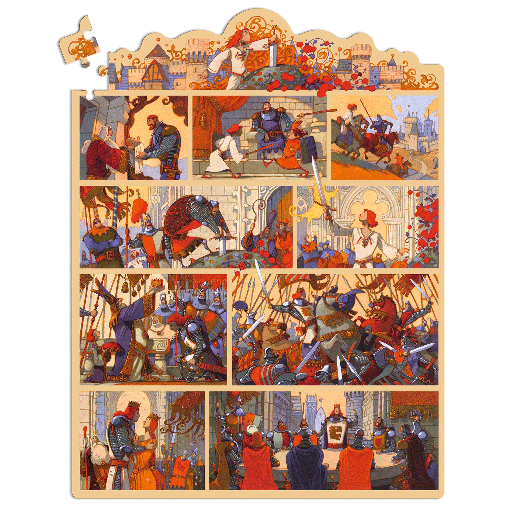 100-Piece King Arthur Legend Jigsaw Puzzle by Djeco - Medieval Adventure Puzzle for Kids & Adults, Perfect for Family Game Night & Educational Play