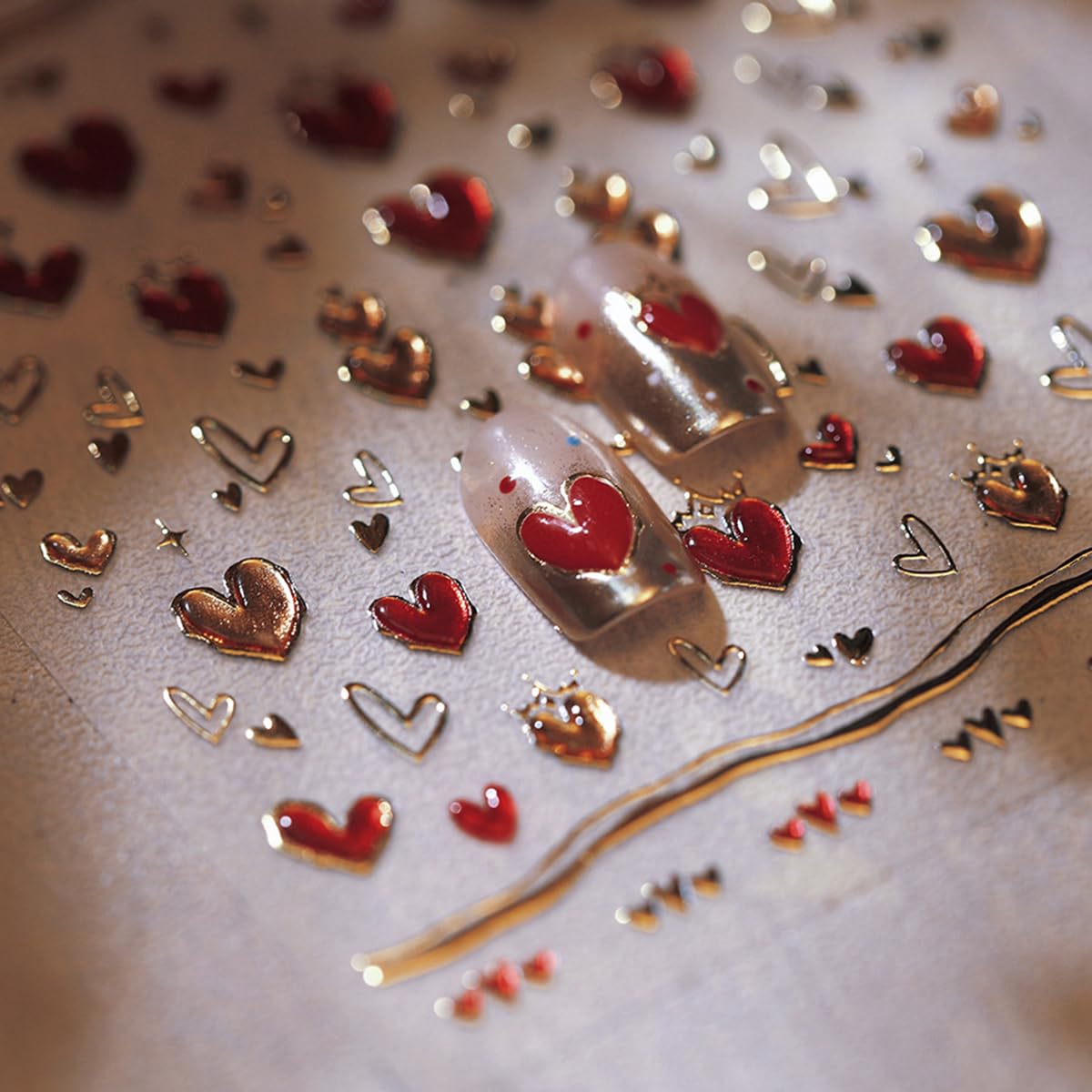 5D Heart Nail Art Stickers - Valentine's Day Pink Red Gold Embossed Empty Heart Nail Decals for Manicure & Nail Art Decorations | Perfect for DIY Nails, Parties, Weddings & Special Occasions